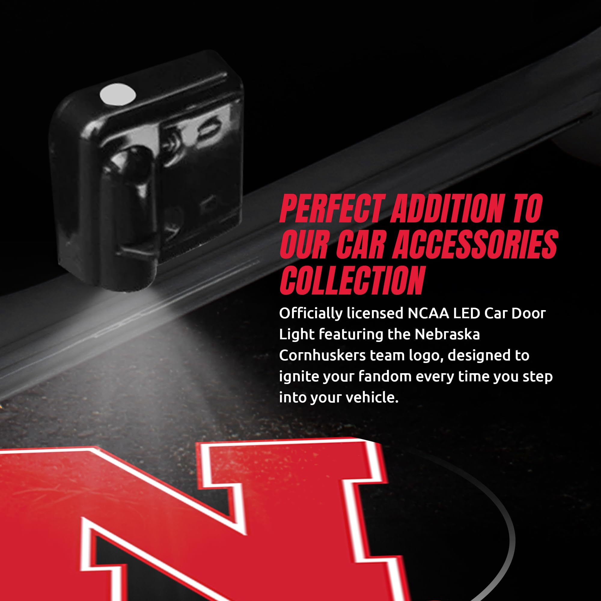 Sporticulture LED Car Door Light - NCAA Nebraska Wireless Projector, Battery Operated, Universal Fit