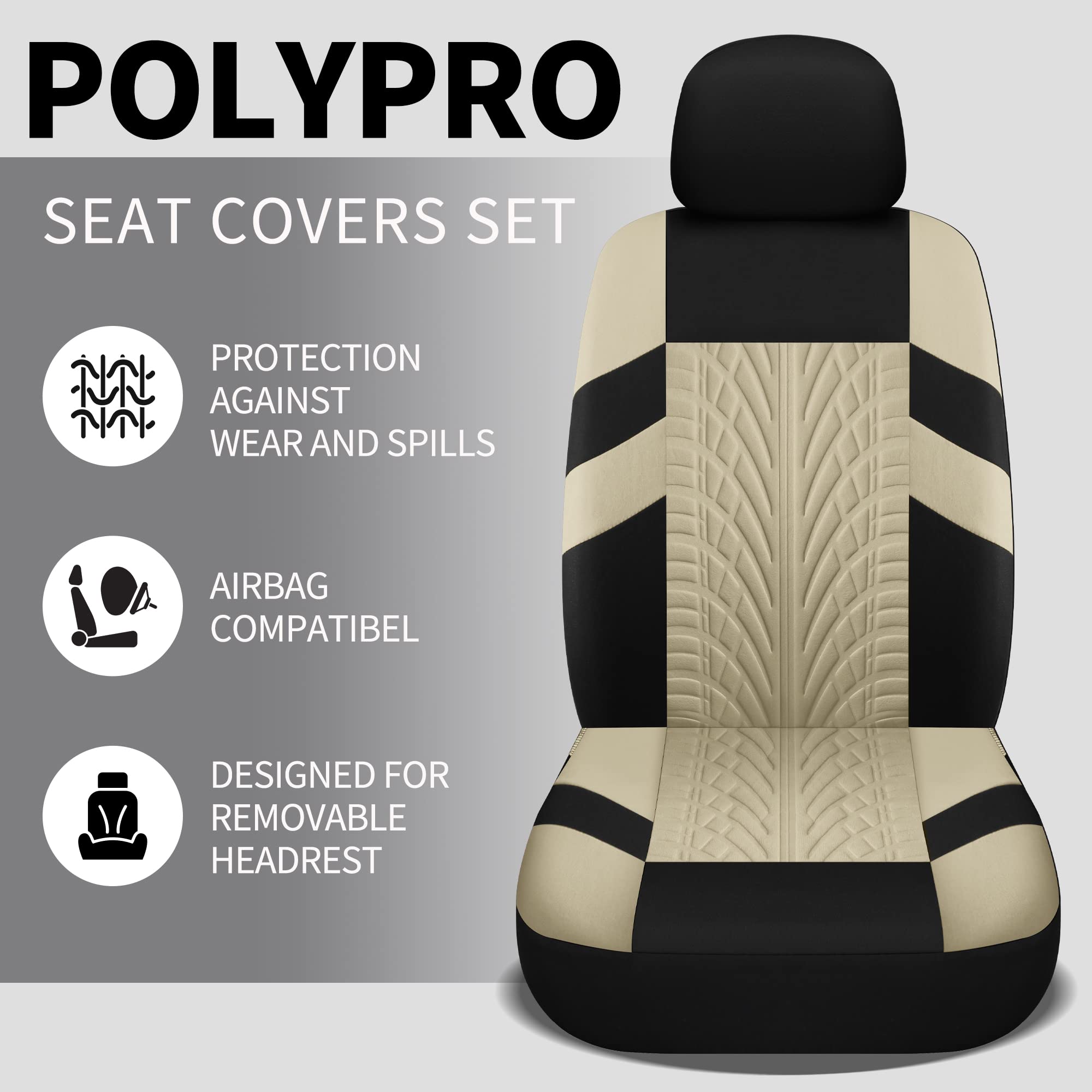 Pariitadin Car Seat Covers Full Set, Washable And Breathable Premium Cloth Automotive Vehicle Seat Cover For Car Interior, Universal Fit For Most Cars, Sedan, Truck, Suv(Black/Beige)