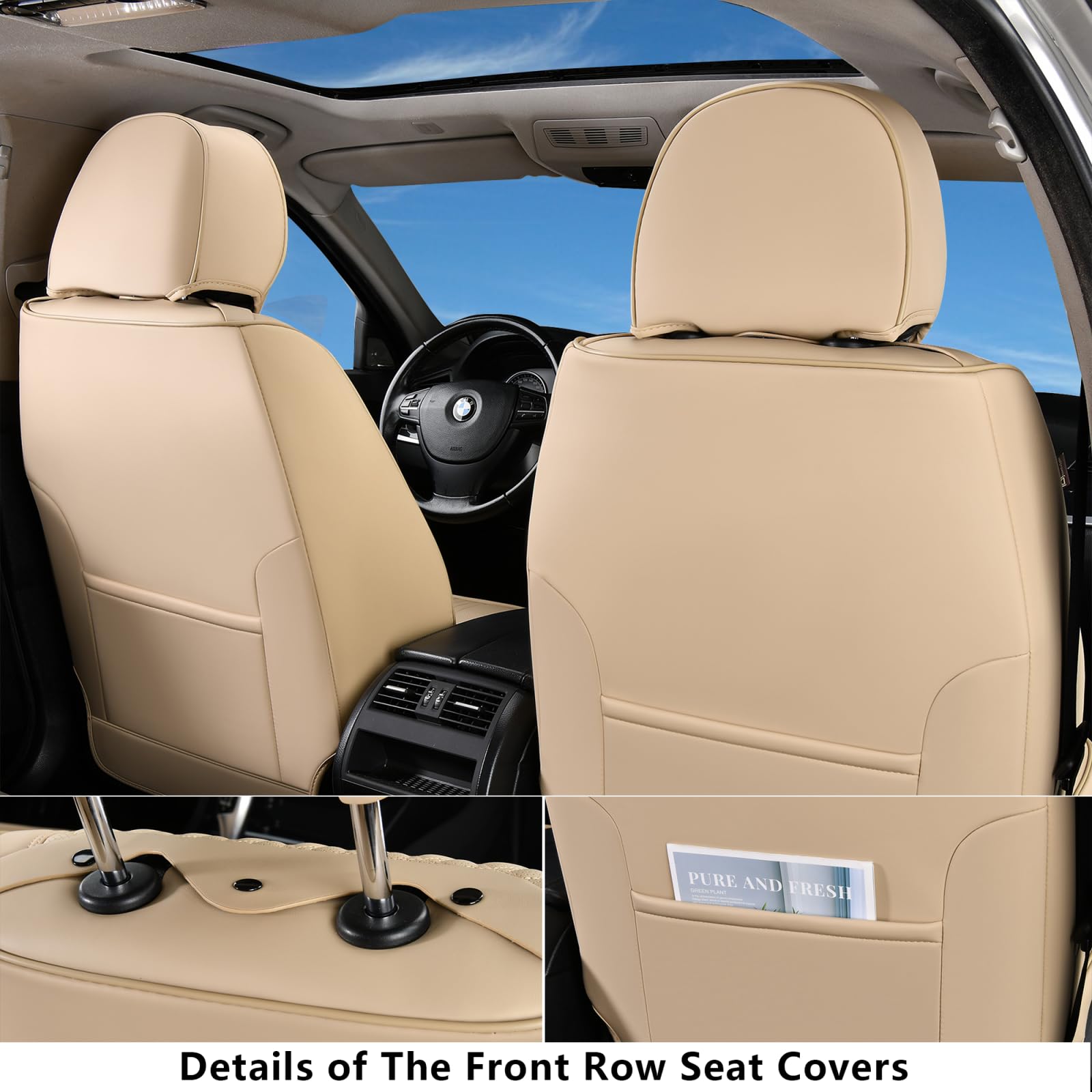 Coverado Seat Covers, Car Seat Covers Full Set, Beige Car Seat Cover, Car Seat Covers Front Seats Back Seat Cover, Waterproof Ca