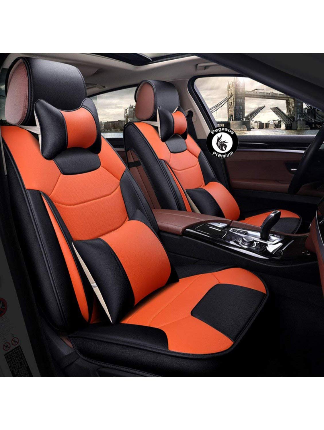 PegasusPremium PU Leather Car Seat Cover for Hyundai Creta (Orange and Black)