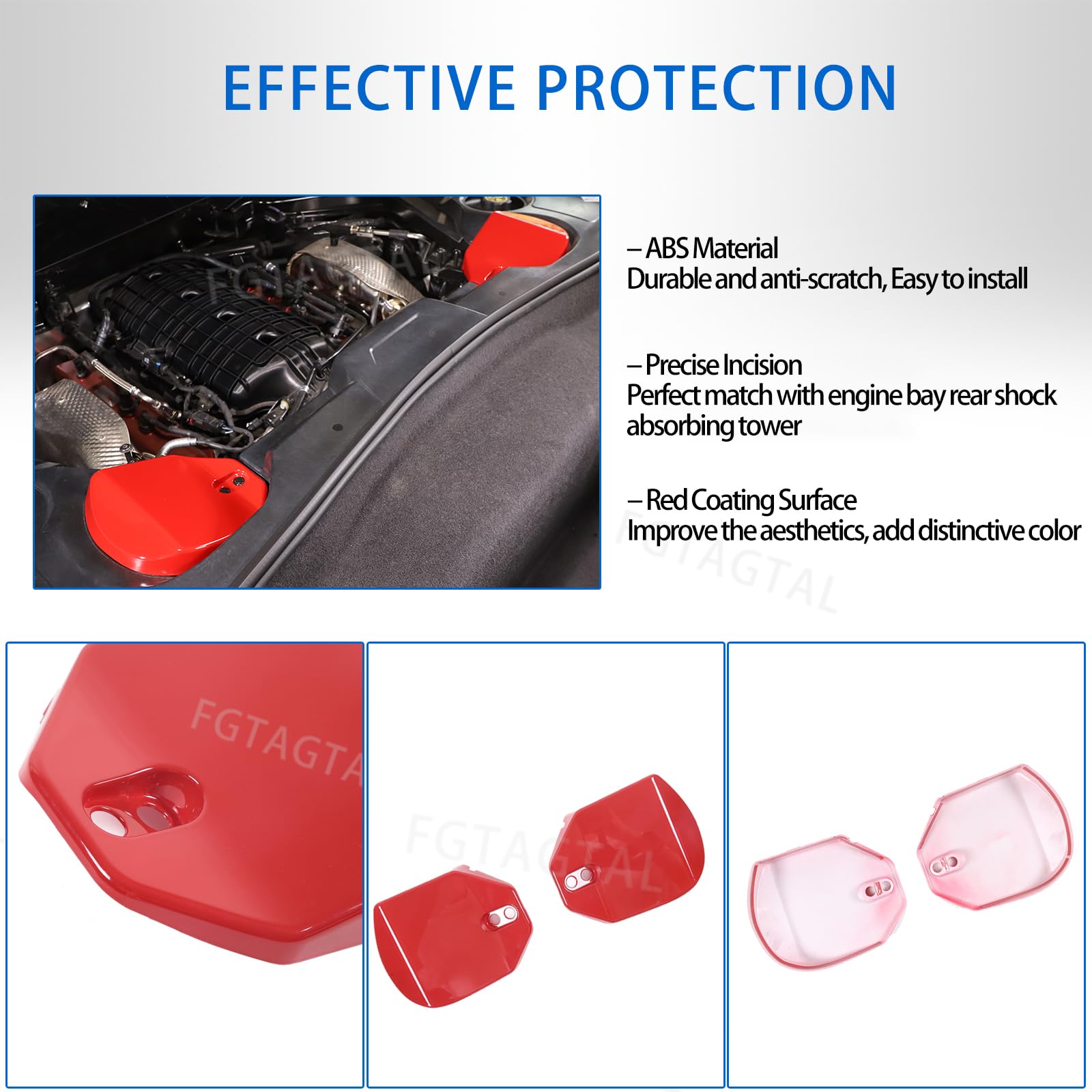 Fgtagtal Rear Strut Tower Cover for Chevrolet Corvette C8 2020-2024, Red ABS Protection Panel, 2PCS