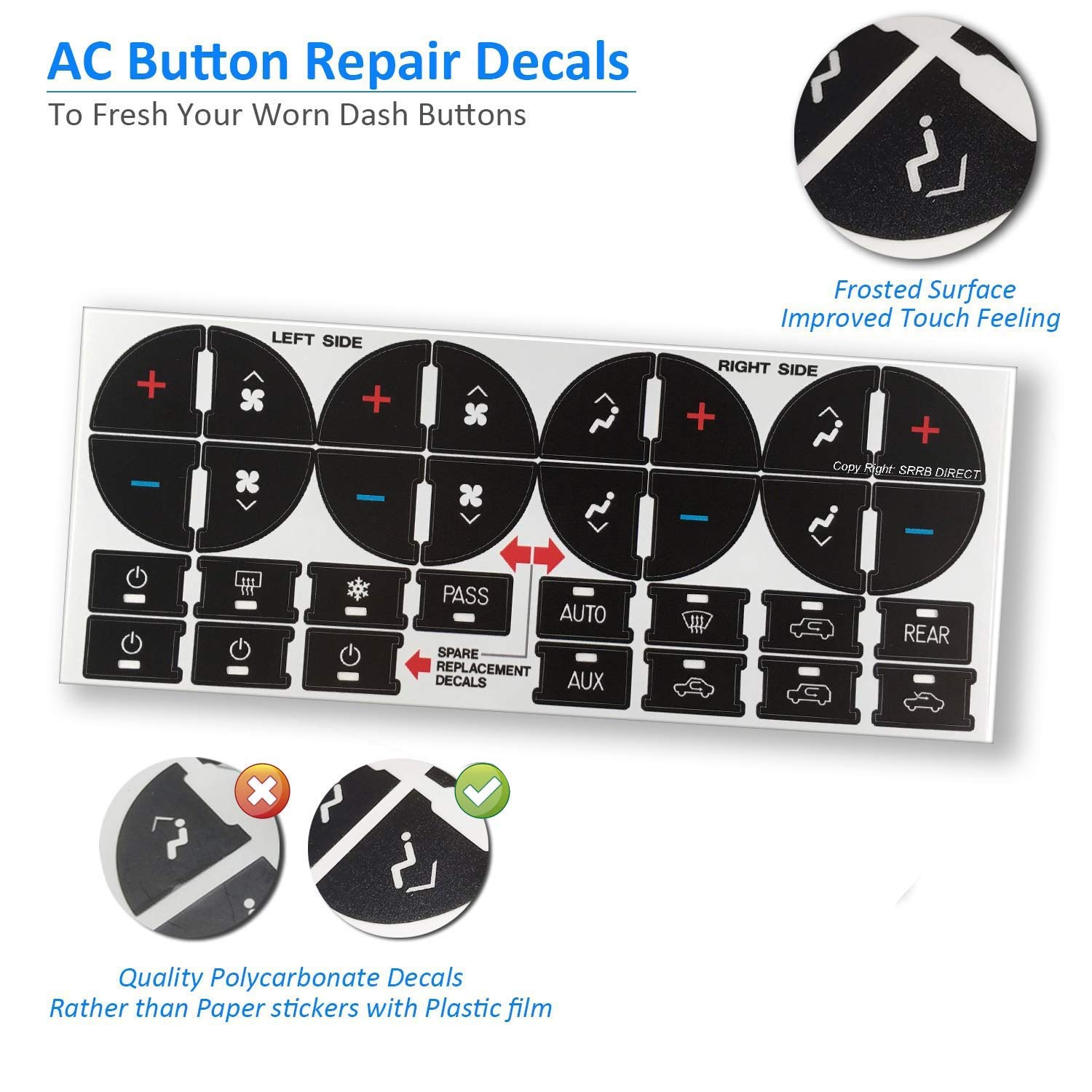 Traderplus 3 Pack Replacement Ac Dash Button Sticker Repair Kit Fit