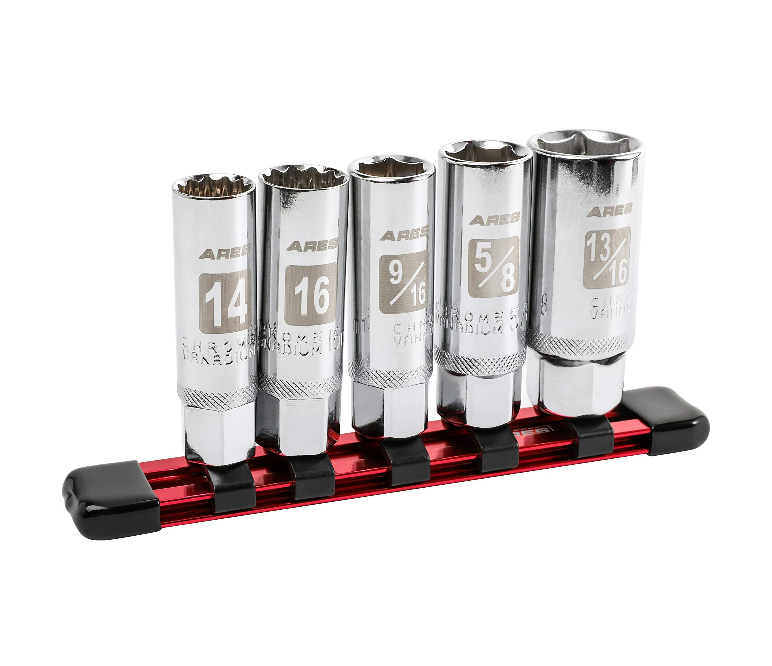ARES 110165Piece Magnetic Spark Plug Socket Set  Includes 14mm and 16mm Thin Wall Sockets and 9/16inch, 5/8inch, and 13/16