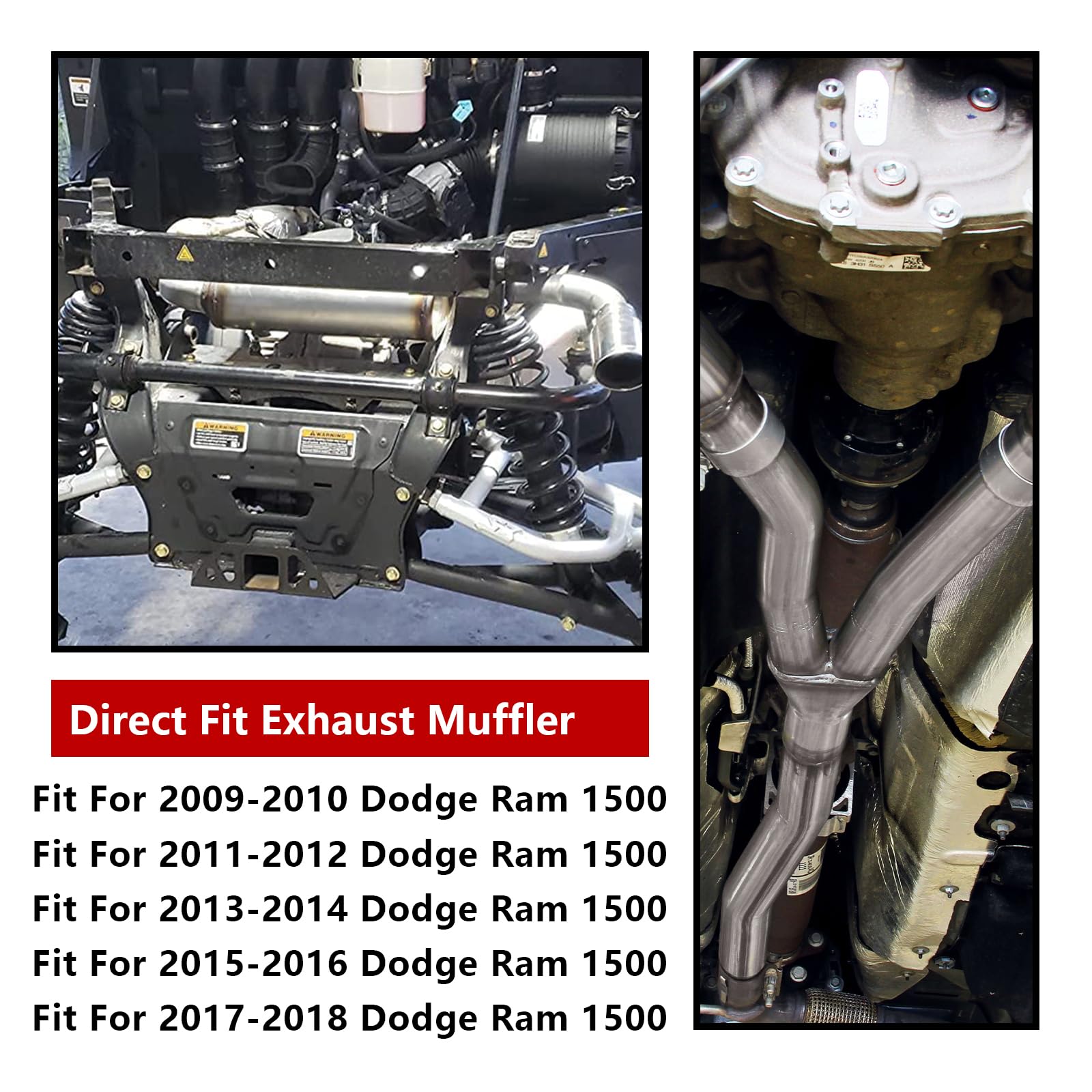TECTRUC 409S Direct-Fit 2-Chamber Muffler Kit for 2009-2018 Dodge Ram 1500, Stainless Steel, 3'' Inlet/2.25