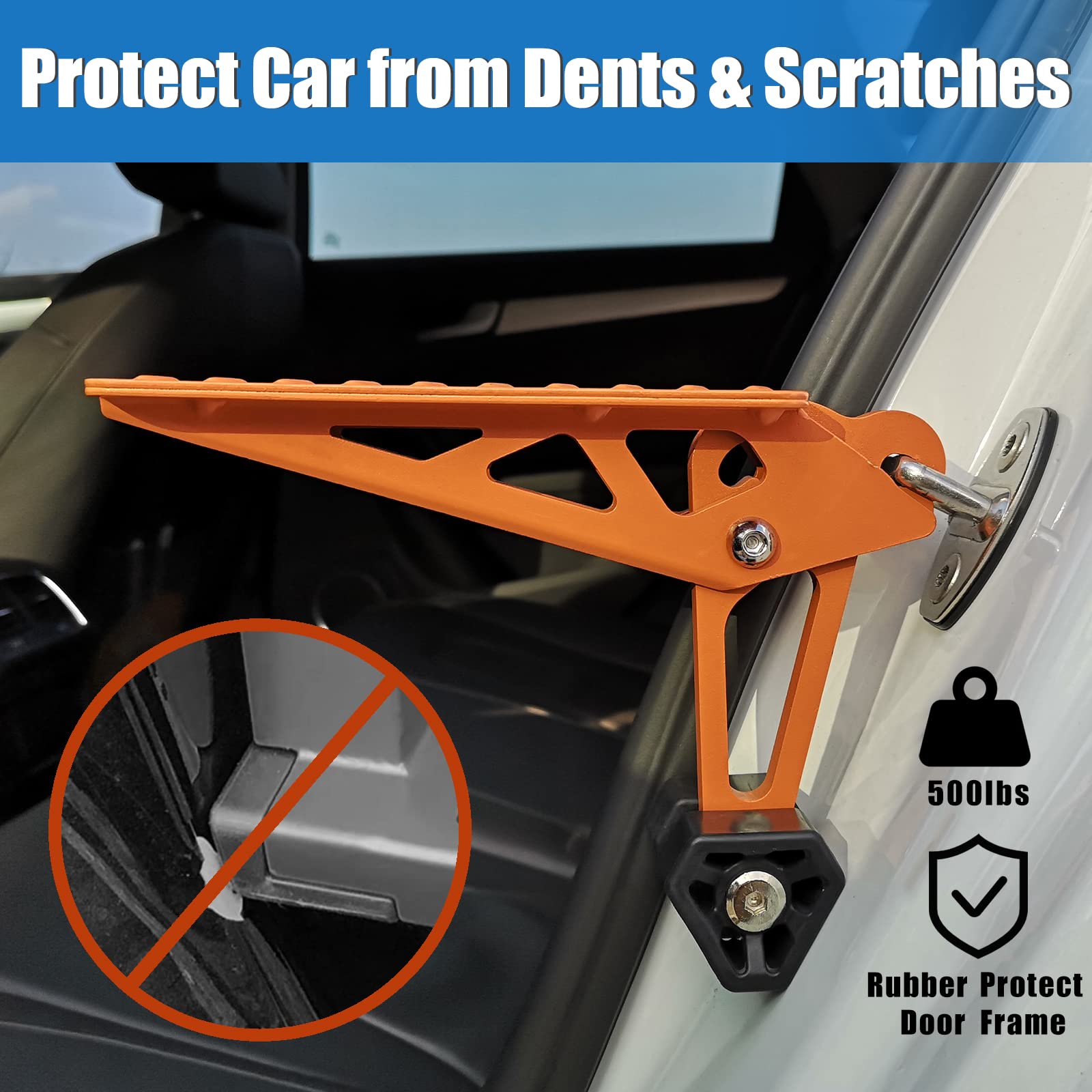 TOOENJOY Universal Fit Car Door Step - Foldable Roof Rack Access Pedal, Max Load 400 lbs, Orange, Model 101