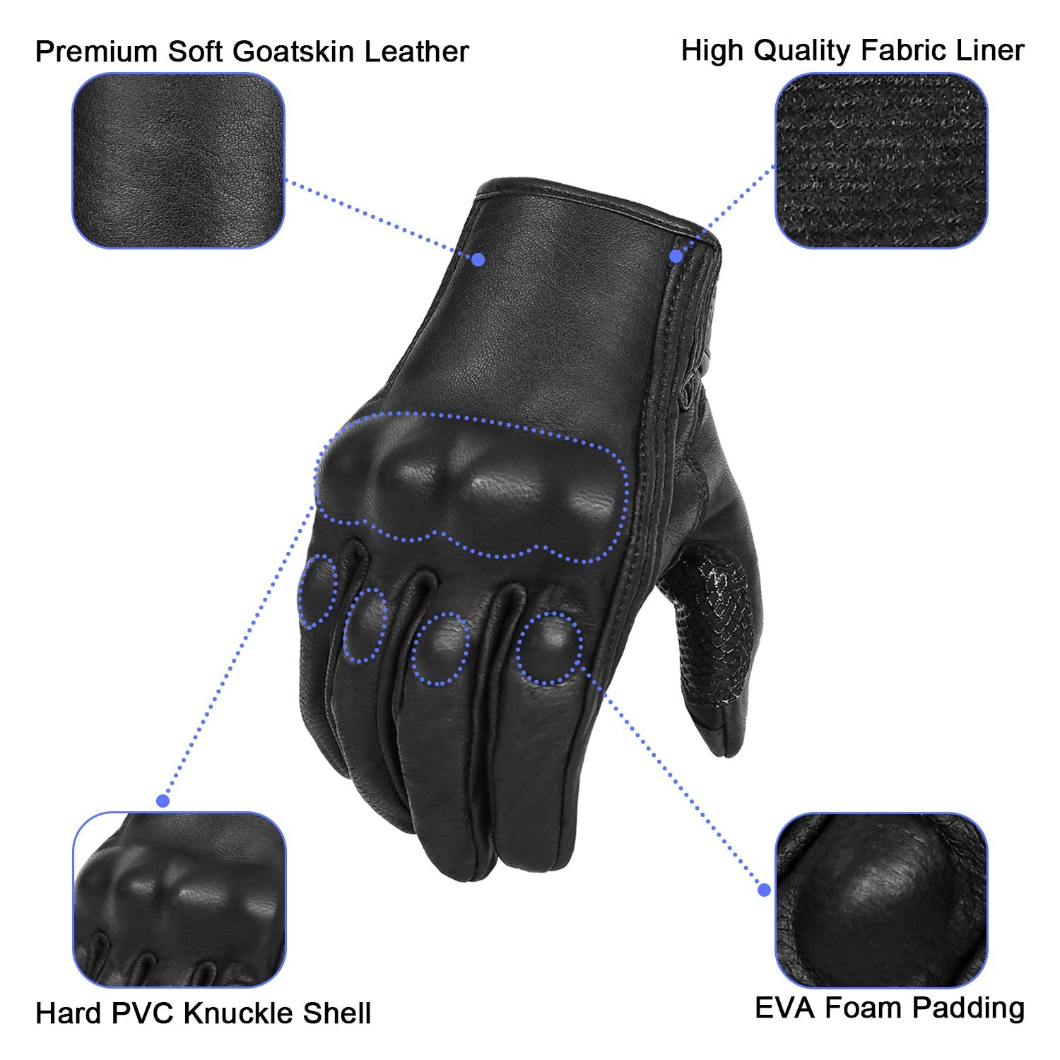 Updated Men'S And Womens Black Motorcycle Gloves Armored Knuckle Protector Motorbike Riding Gloves(Updated,Non-Perforated, Xxl)