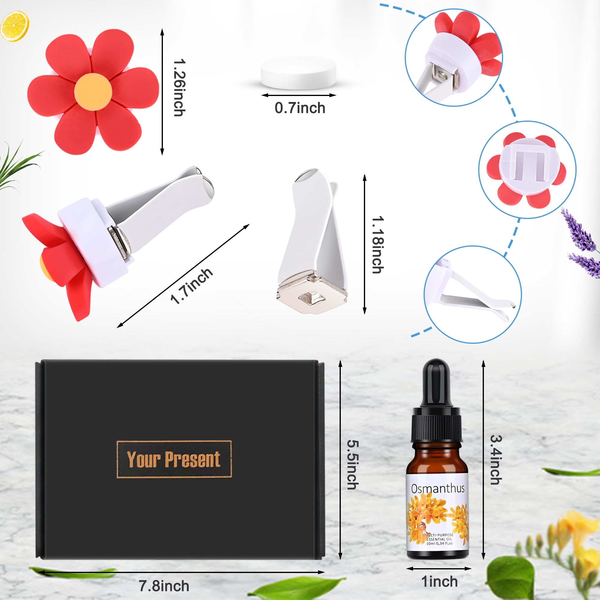25 Pack Car Air Fresheners,10 PCS Flower Car Air Vent Clip with 5 Essential Oil Scents &10 Refill Pad,Cute Car Interior Accessor