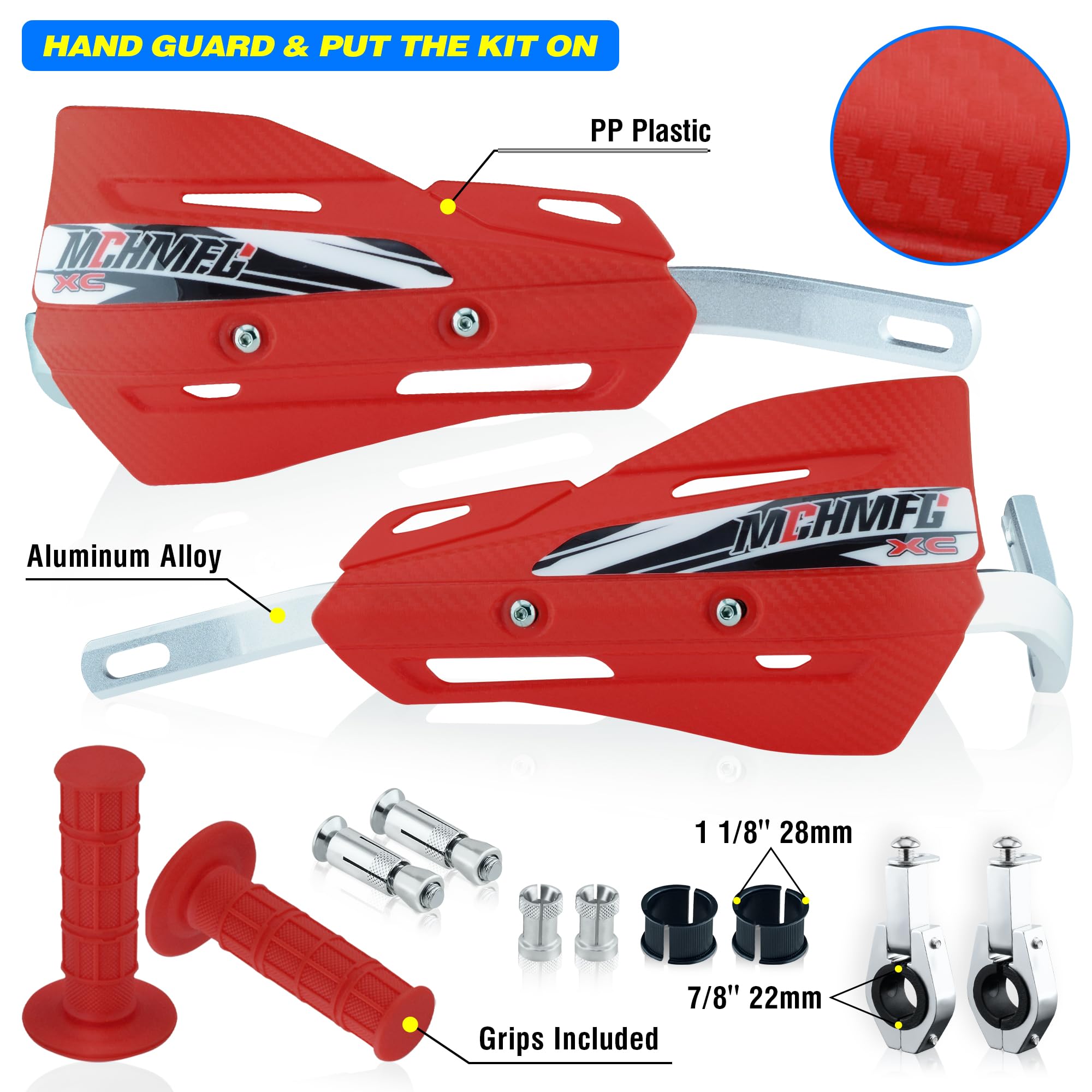 Mchmfg Dirt Bike Handguards With Grips - 7/8' And 1 1/8' Motorcycle Hand Guards For Atv - Universal Handguards Bracket For Off Road Motorcross Red