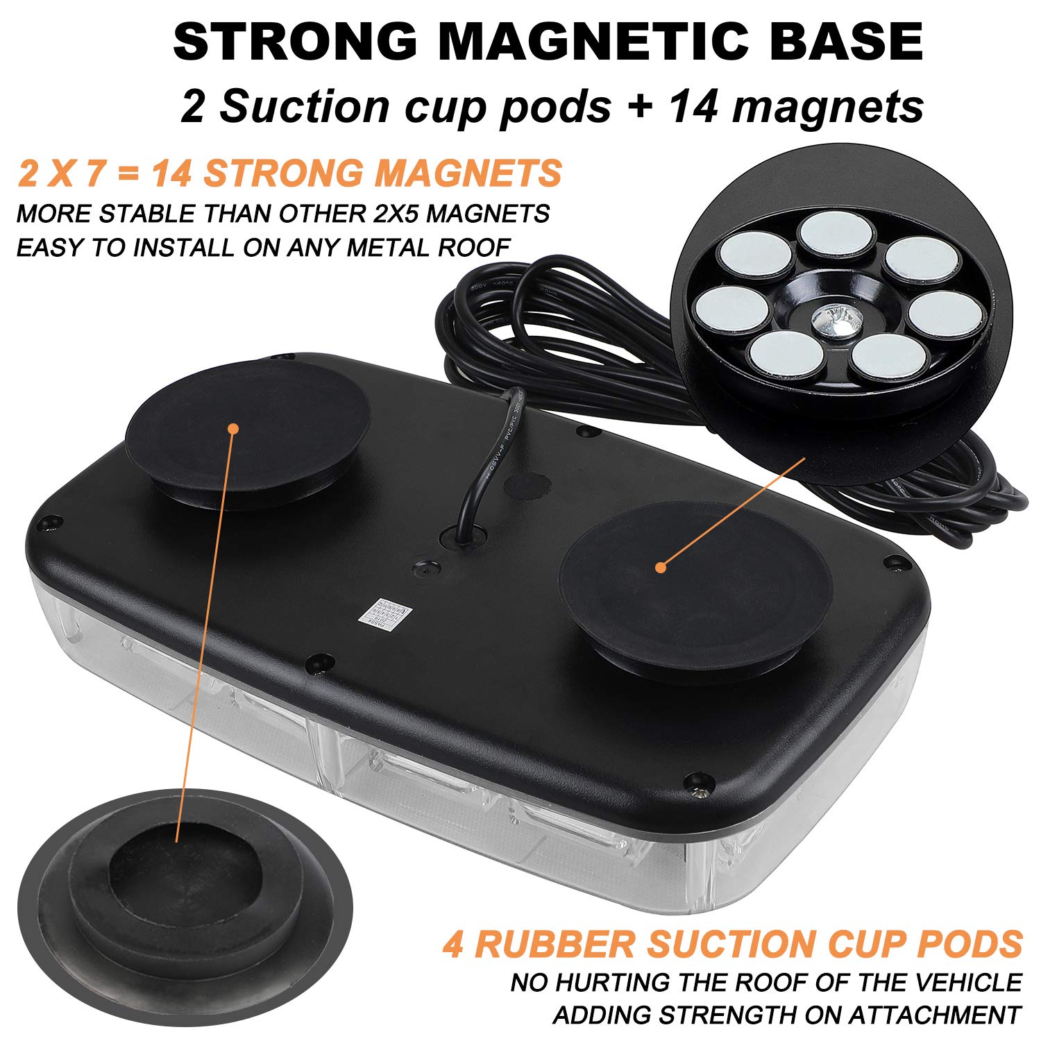 Aspl 48Led Roof Top Strobe Lights, High Visibility Emergency Safety Warning Led Mini Strobe Light Bar With Magnetic Base For 12-