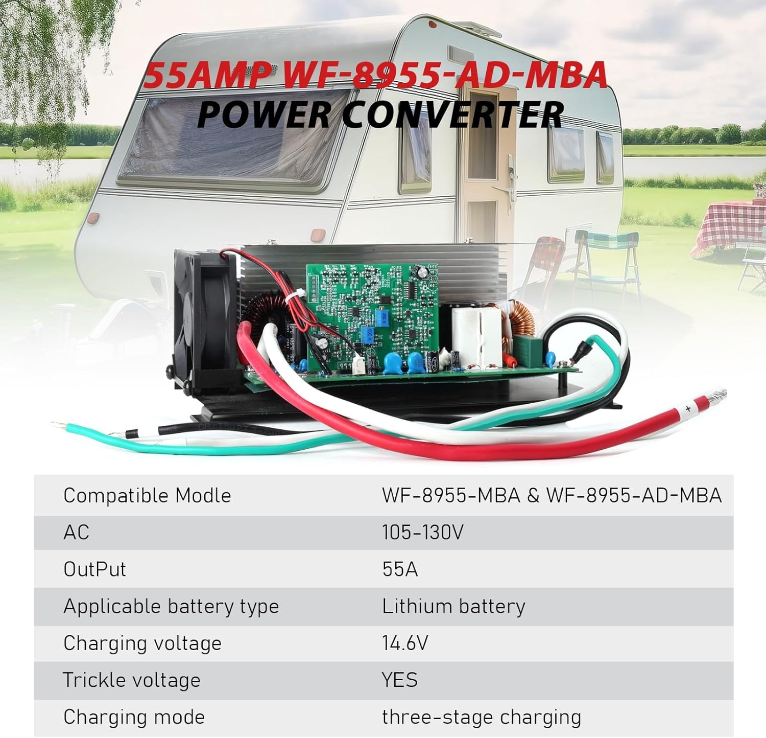 Suplife WF-8955-MBA Lithium Battery Charger - 55 Amp, 14.6V, Three Stage Smart Charge, Compatible with WF-8955PEC