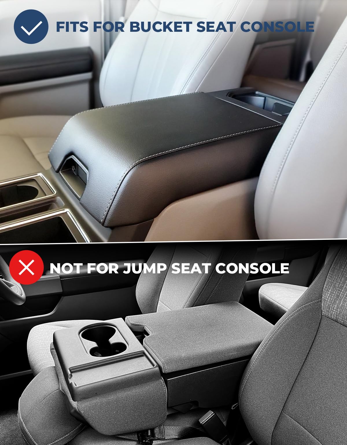 ISSYAUTO Leather Center Console Cover for 2015-2020 F150, 2017-2022 F250 F350, 2018-2024 Expedition - Black, Bucket Seat Only