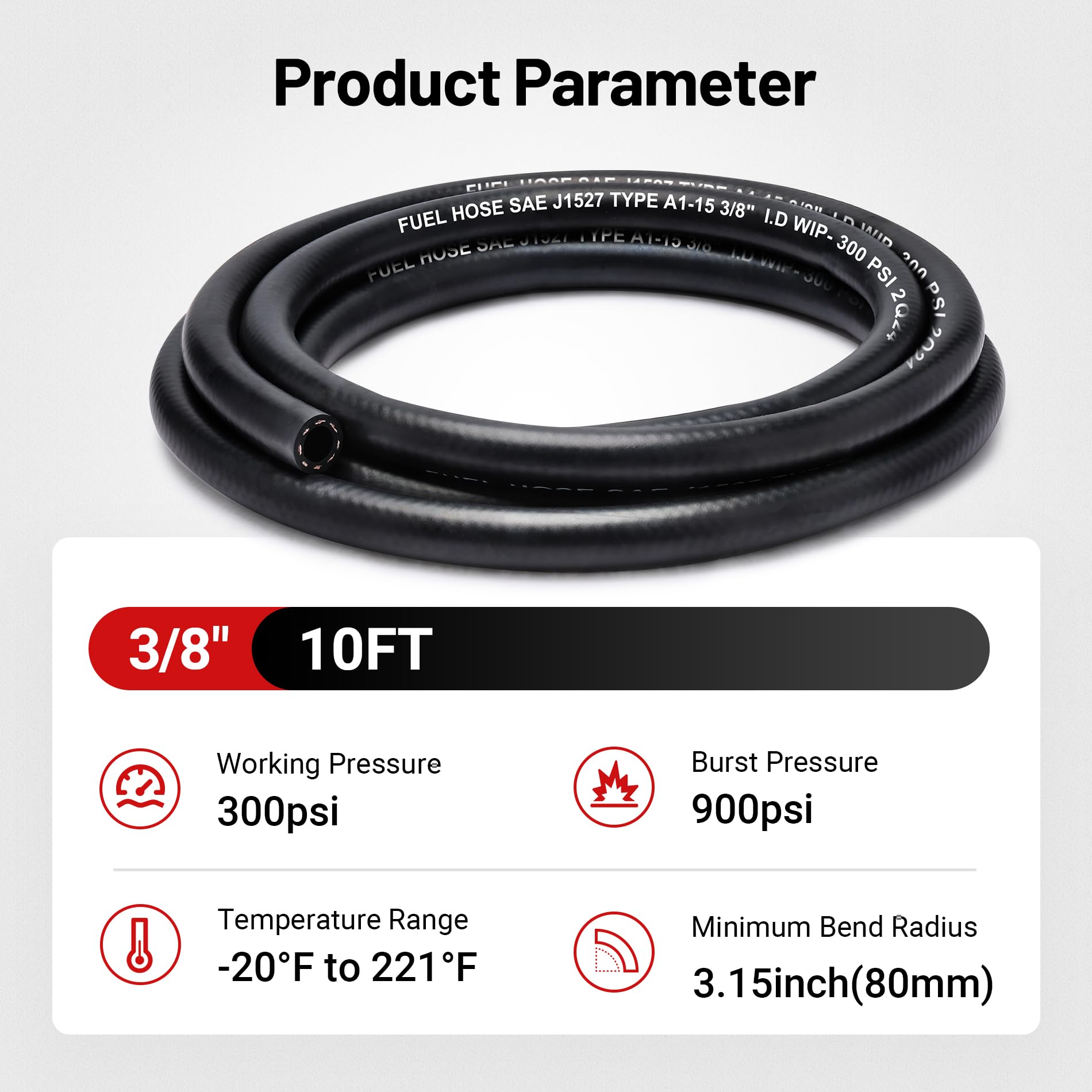EVIL ENERGY 3/8 Marine Fuel Line Hose Rubber 10FT Type A1-15 SAE J1527