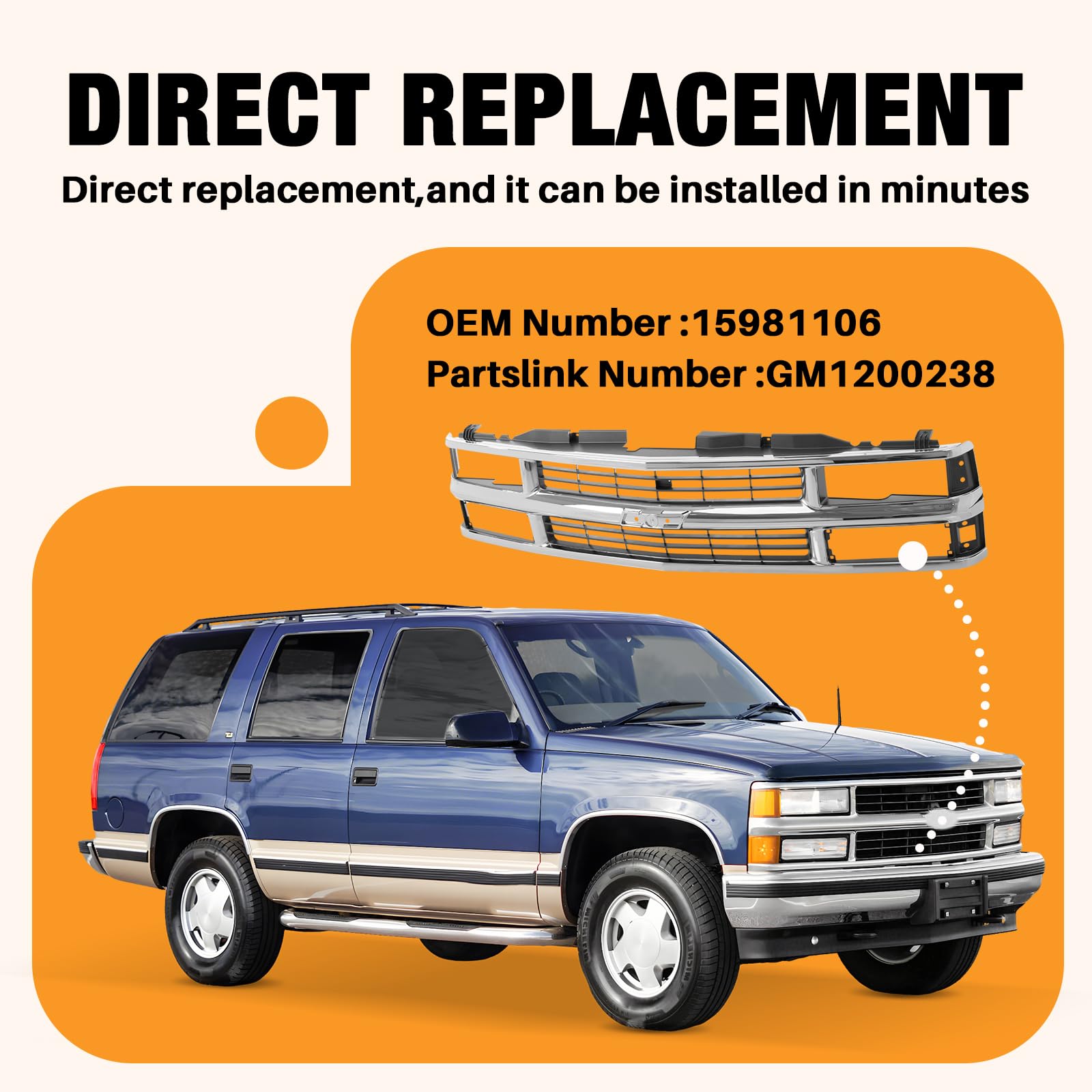 Carpartsdepot Front Grille Grill Chrome Shell With Black Insert Compatible With Chevrolet 1994-2000 C/K 1500 2500 3500 Tahoe Bla