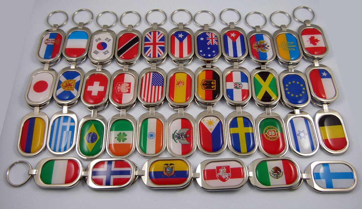 Ukraine Flag Key Chain Metal Chrome Plated Keychain Key Fob Ukrainian Tryzub