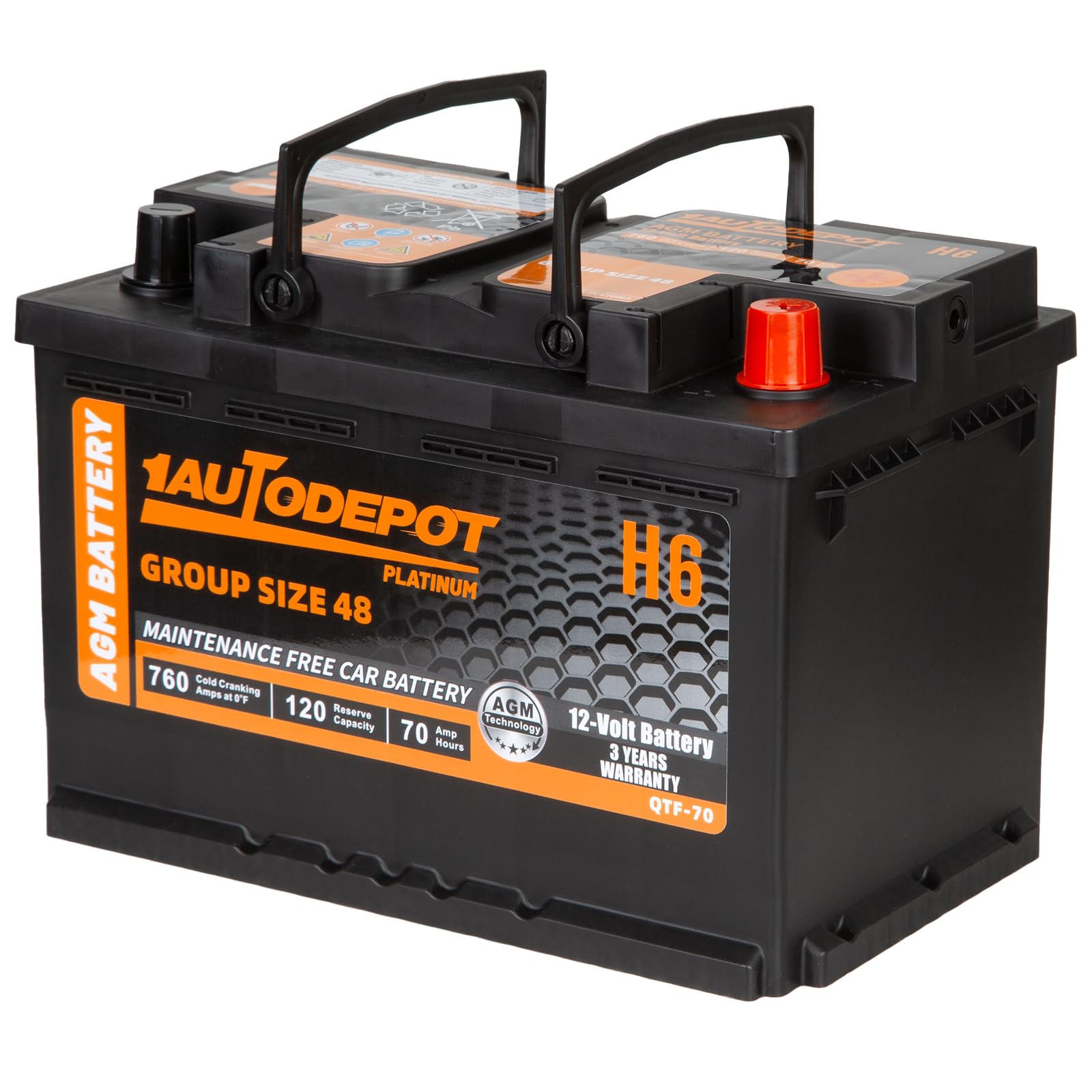Bci Group 48 Car Battery, 12V 70Ah Size H6 Automotive Battery Premium Maintenance Free Agm Batteries, 760Cca, 120Rc, 36 Months W