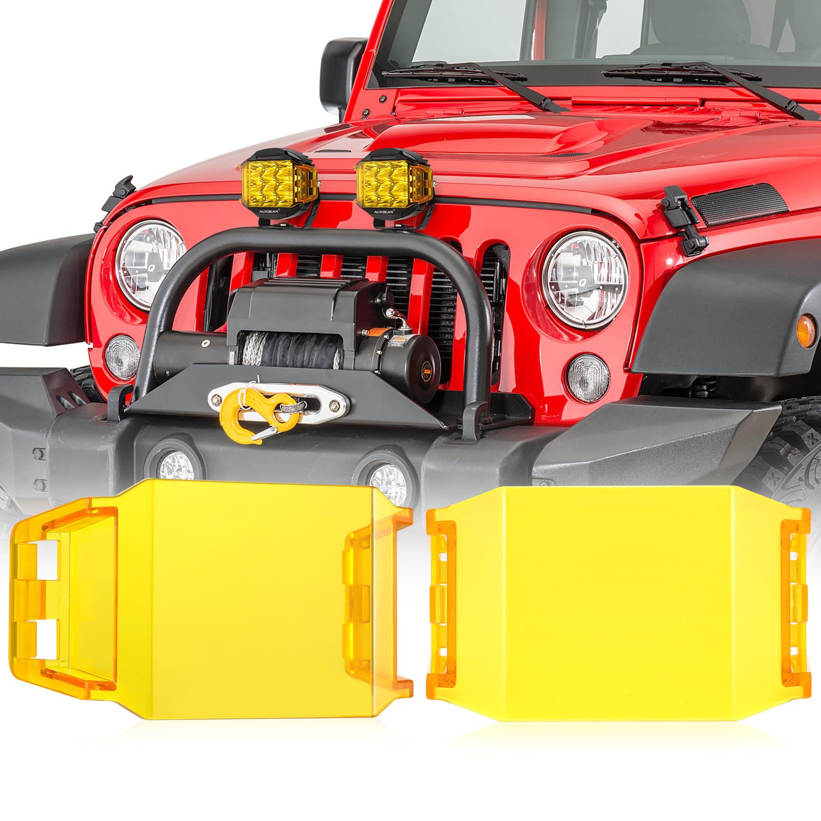 Auxbeam Amber LED Pod Covers, 5In V-MAX Series Ditch Lights PC Protective Cover, Offroad Driving Side Shooter Work Light Yellow 