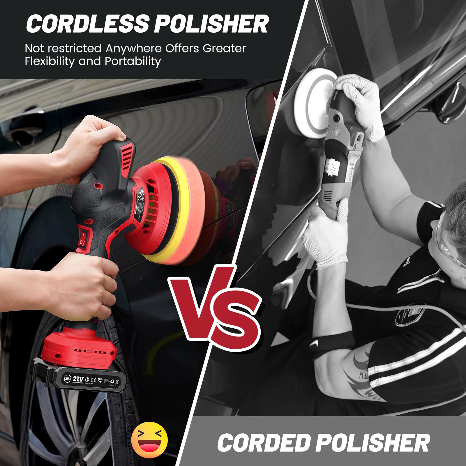 Avhrit Cordless Car Buffer Polisher Kit, 6 Inch, 21V, 2x2000mAh Batteries, 10 Attachments, A-red, Model ZHP0052