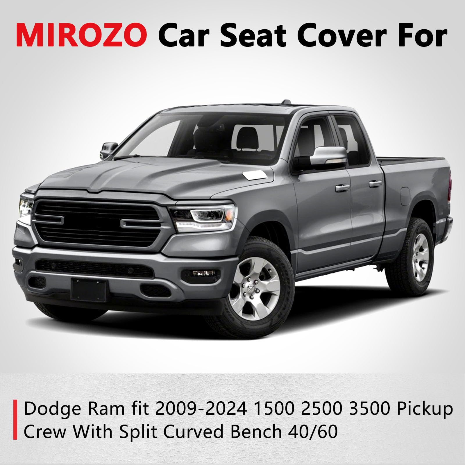 MIROZO Faux Leather Ram Truck Seat Covers Full Set, Black and Red, Compatible with 2009-2024 Ram 1500 2500 3500 Crew Quad Cab