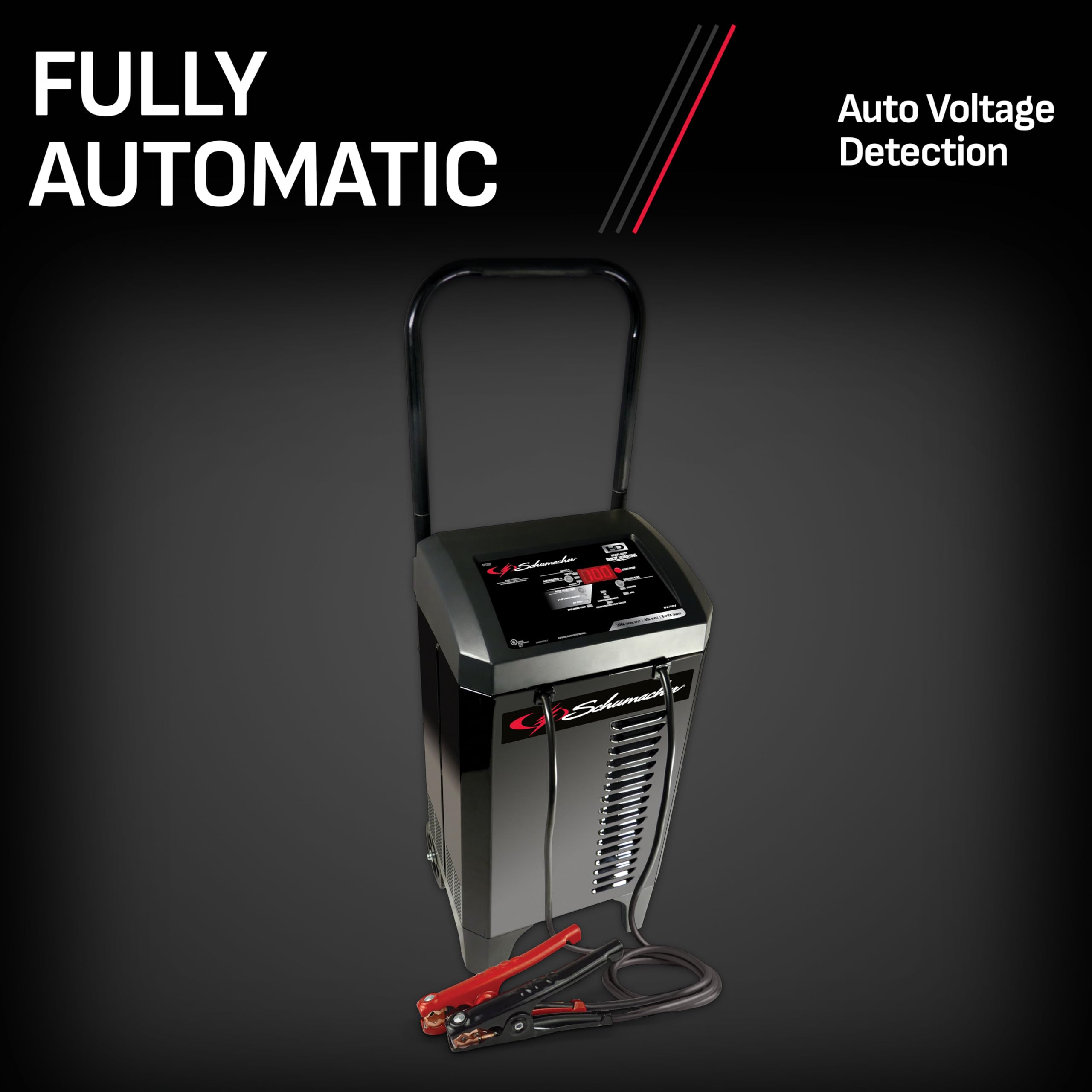 Schumacher Electric Fully Automatic Wheeled Battery Charger and Engine Starter 6-in-1, SC1309 - 200 Cranking Amps, 6 Volt and 12