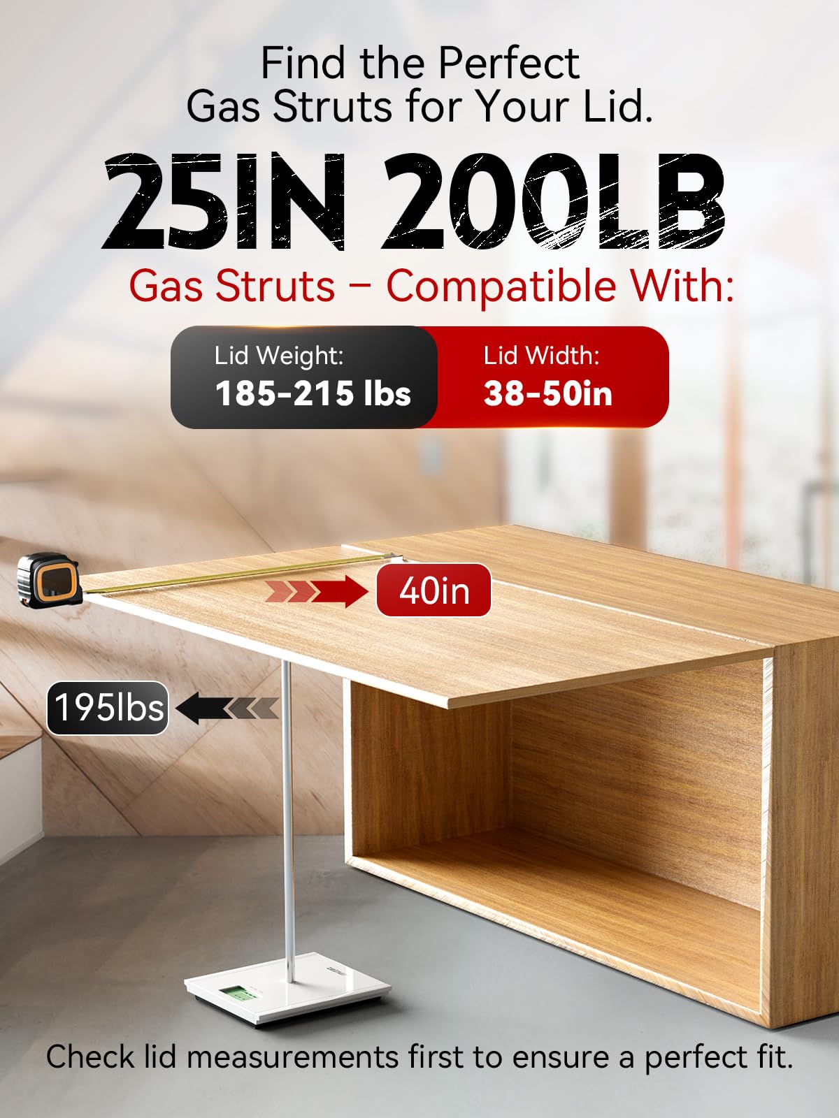 Vepagoo Gas Struts 25 Inch 200Lb/890N Shock With Mounting Brackets, Rv Bed Storage Door Lift Support, Heavy Lid Duty Springs (Fi