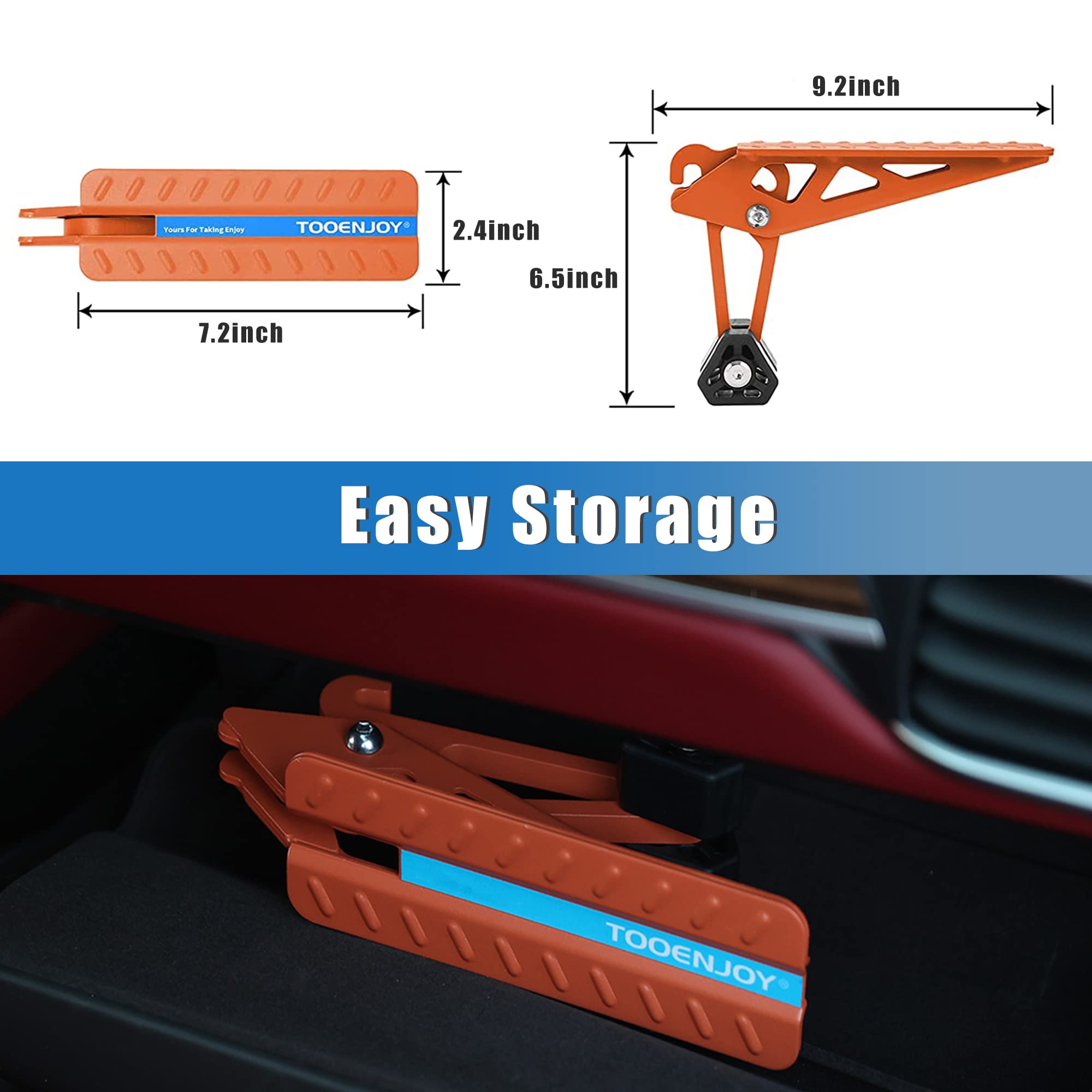 TOOENJOY Universal Fit Car Door Step - Foldable Roof Rack Access Pedal, Max Load 400 lbs, Orange, Model 101