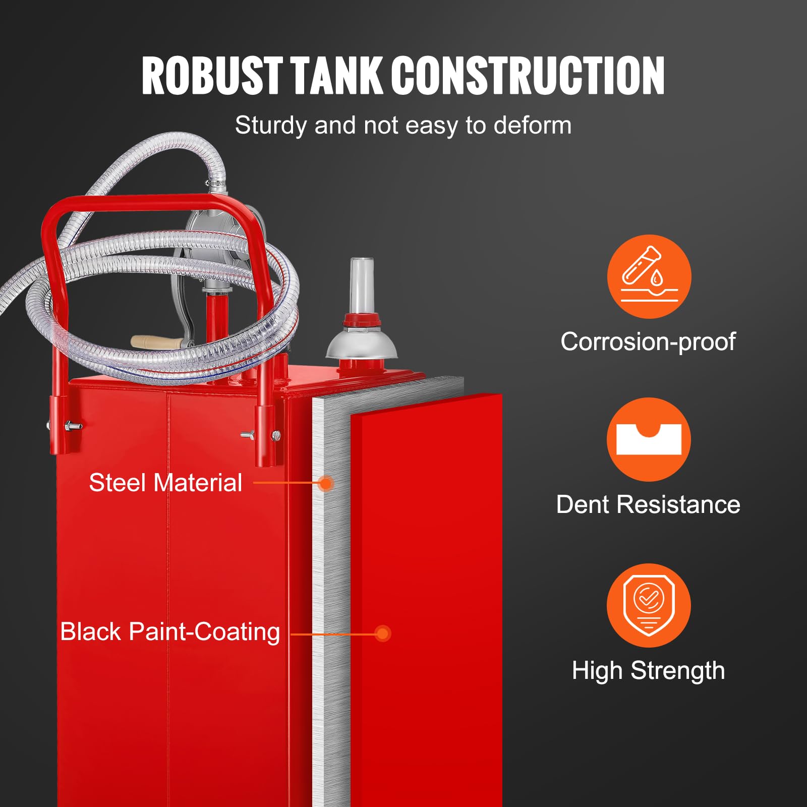 VEVOR 30 Gallon Fuel Caddy - Red Carbon Steel Gasoline & Diesel Storage Tank with Manual Pump for Cars, ATVs, Boats
