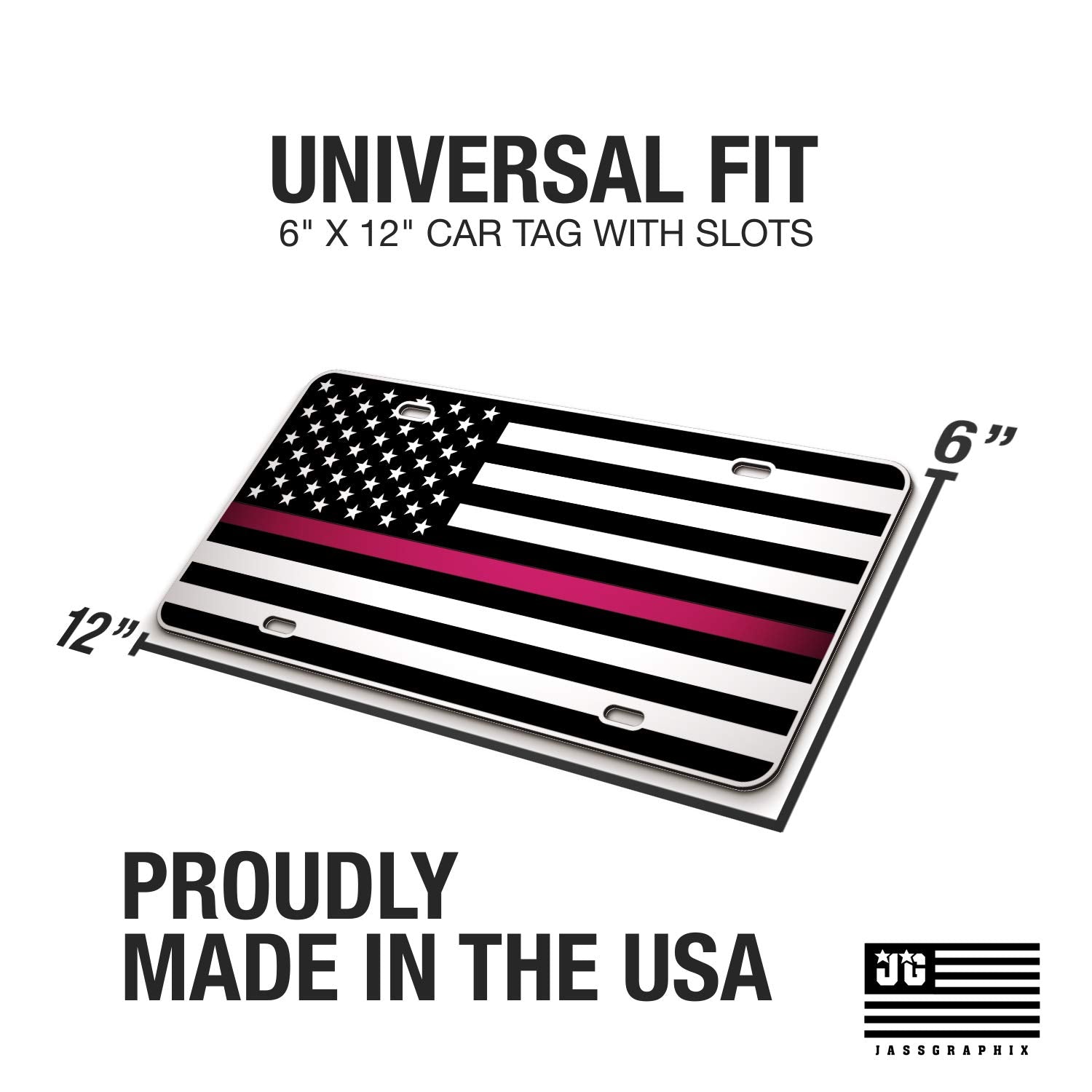 Thin Pink Line American Flag License Plate Breast Cancer Awareness Matte White On 1/8 Brushed Aluminum Composite Heavy Duty Tactical Patriot Usa Car Tag