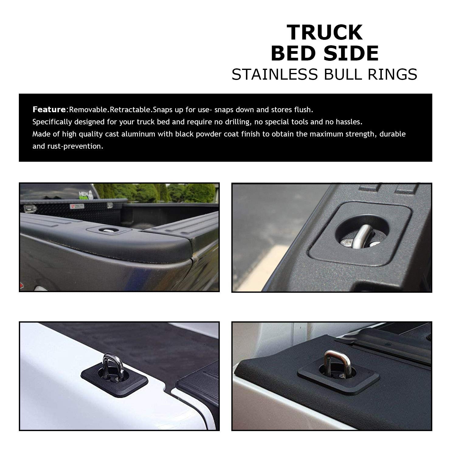 Dibanyou 4001-Xt Tie Down Anchors Truck Bed Side Wall Anchors Fits For 98-14 F Series, 99-13 Silverado Sierra, 95-19 Ram But 09-19 Ram Rail Cap Cut Required 2Pcs