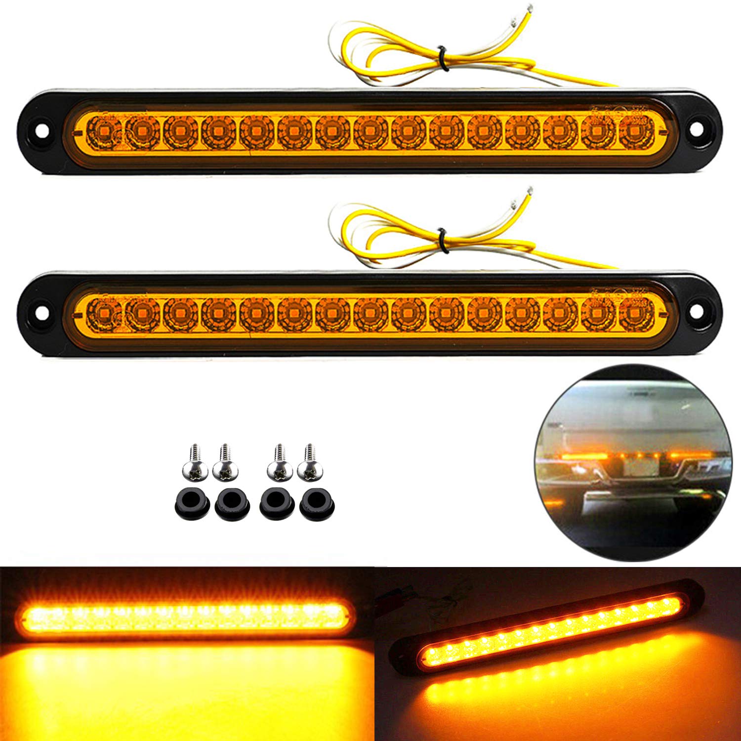 2 Pack 10'' 15 Led Trailer Identification Light 9 To 30-Volt, Led Turn Signal Stop Tail Lights Bar Strip Truck Rear Marker Light