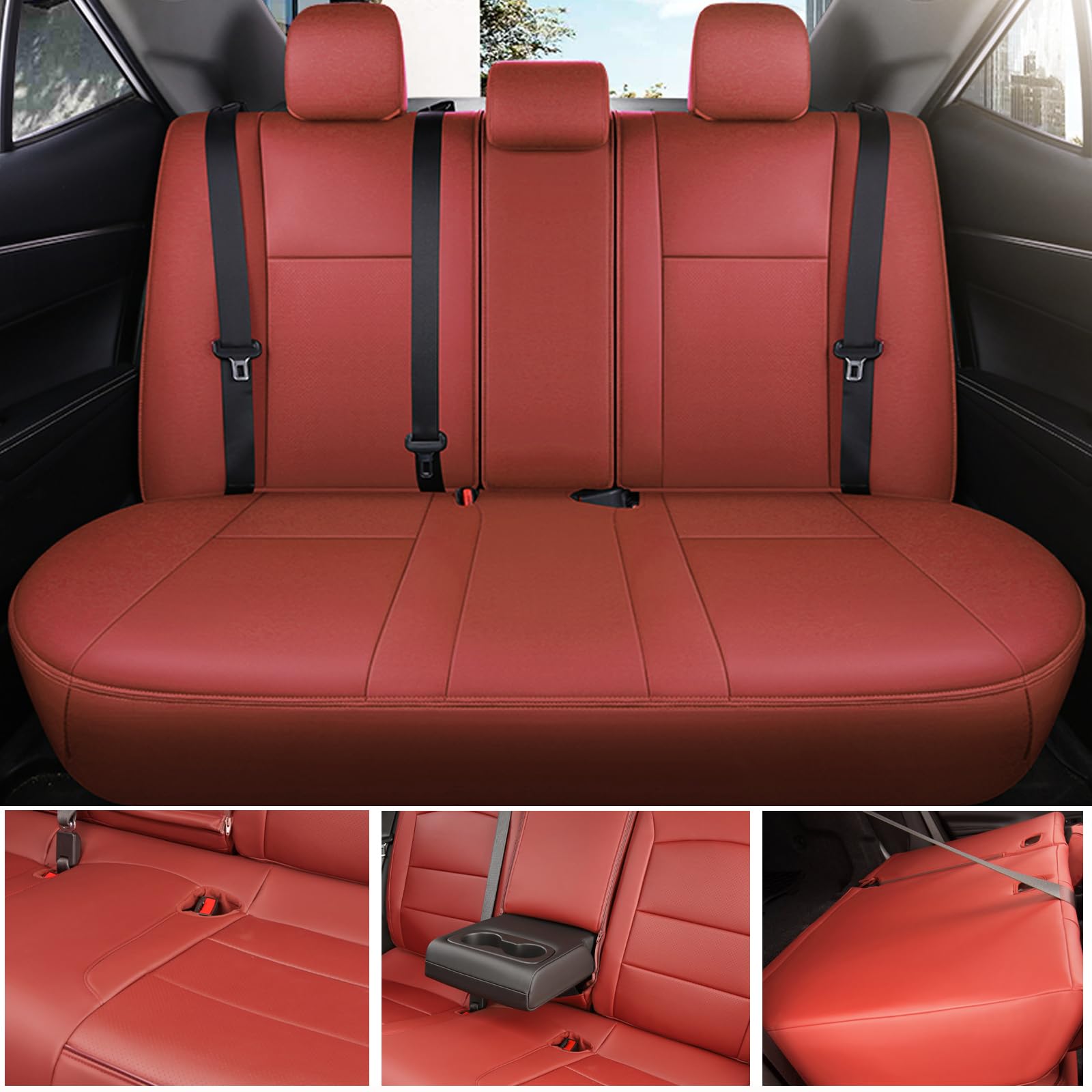 HKZ Leather Seat Covers for Toyota Camry 2012-2017 L LE XLE, Burgundy, Faux Leather, 5-Seats Full Set