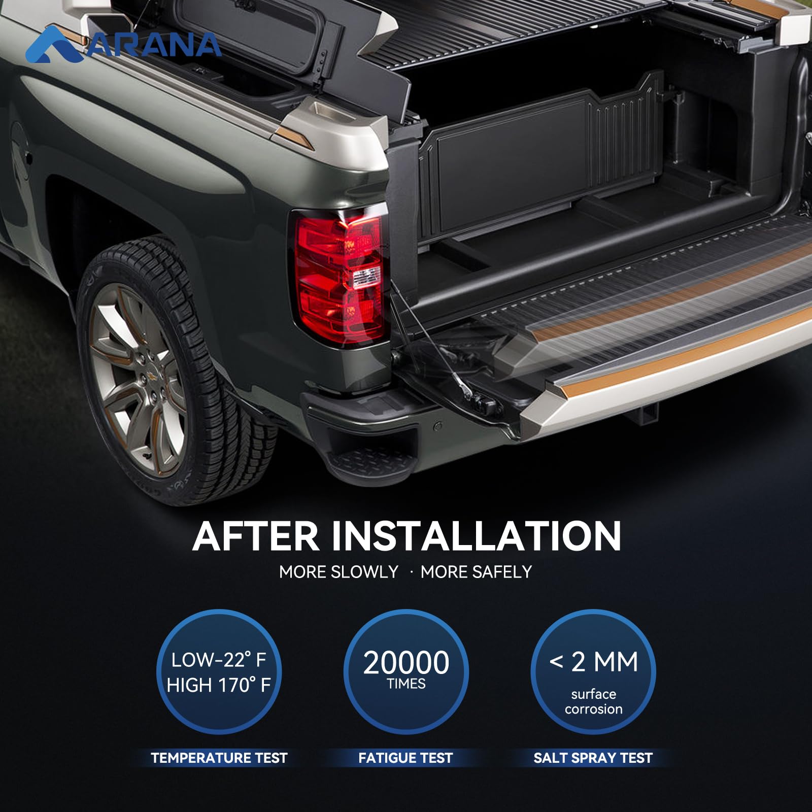 ARANA Tailgate Assist Shock for Ford Ranger 2019-2024, Carbon Steel, Black, Model 43206, Soft Open Tailgate Accessory