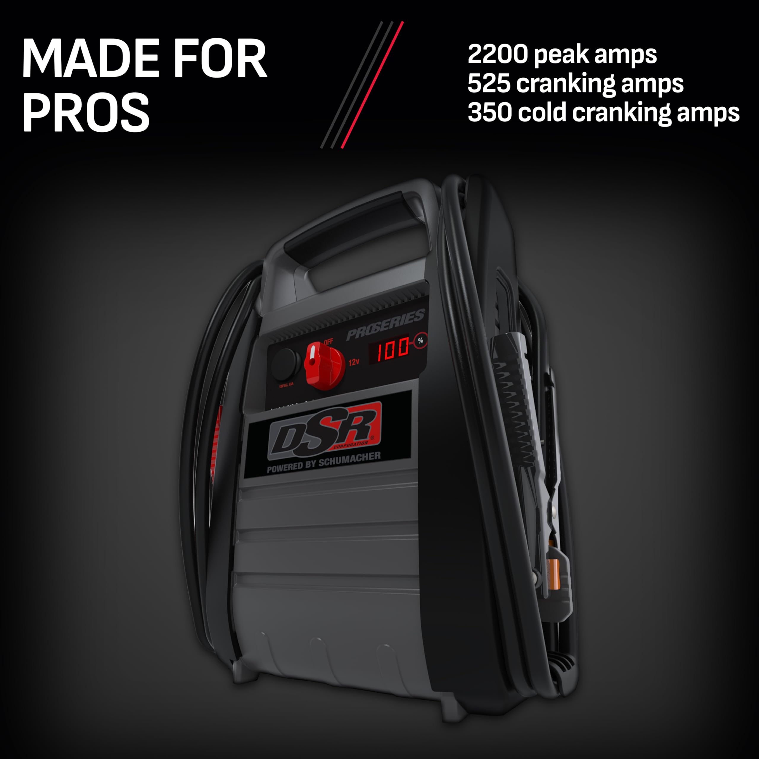 Schumacher Electric DSR167 Jump Starter & Power Station, 2250 Amps, 400W, AC/DC/USB Outlets, Black & Gray, Portable, Plastic