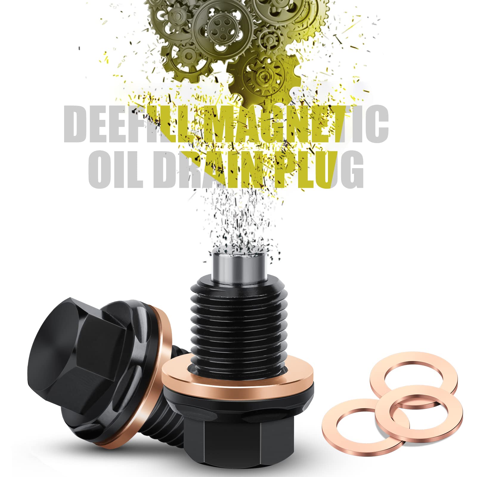 Deefill Oil Drain Plug M12 X 1.25, Magnetic Oil Pan Drain Plug T6 Aviation Aluminum With Red Copper Crush Washer Gaskets Compati