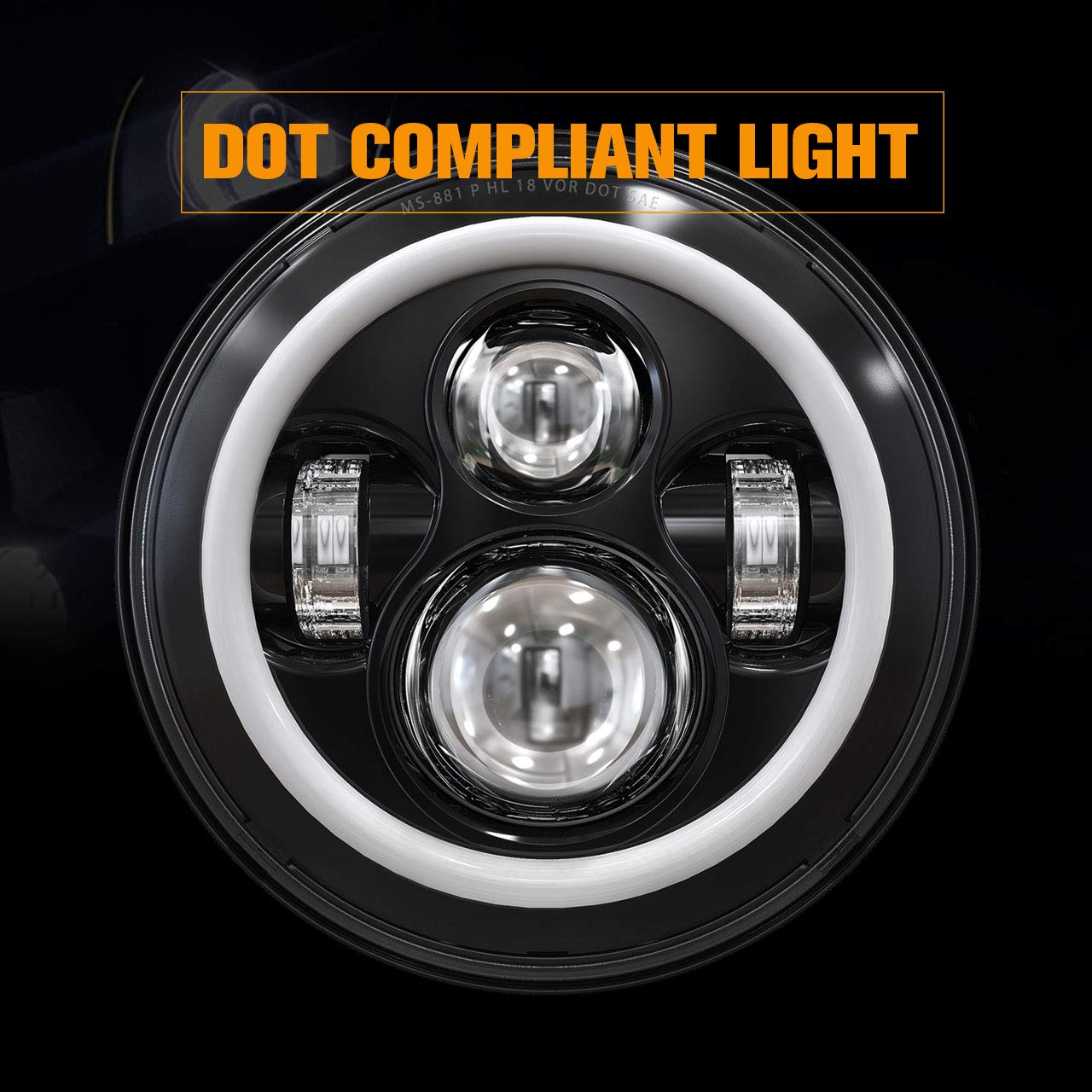 GXENOGO 7" LED Halo Headlights with Turn Signal, Amber/White DRL, Black, Compatible with 2007-2017 Jeep Wrangler JK, Model GX881WY1
