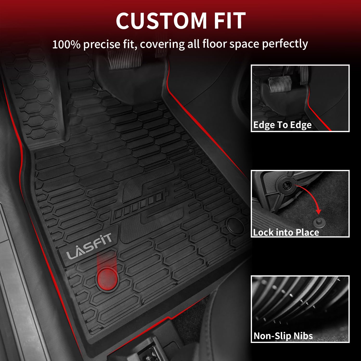 Lasfit Floor Mats And Trunk Mat For Ford Mustang Mach-E 2024 2023 2022 2021 (Cargo Floor In Top Position) All Weather Tpe Car Li