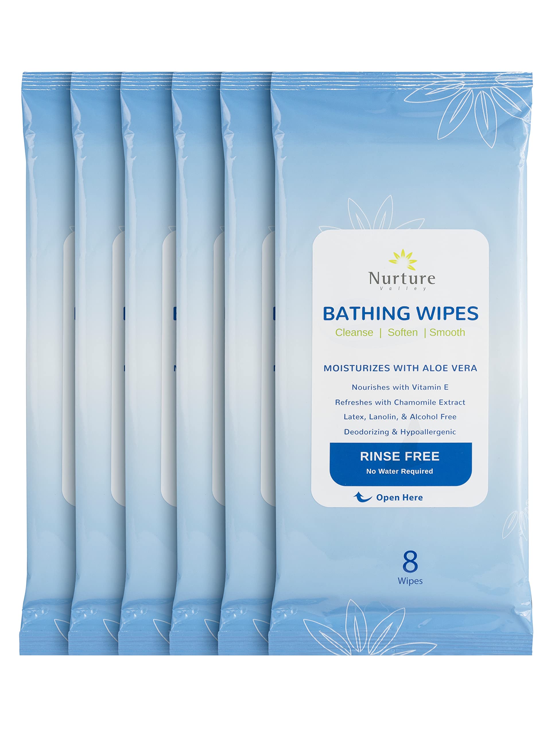 Nurture Valley Rinse Free Bathing Wipes For Adults  Waterless Cleansing W Aloe For Sensitive Skin  Disposable Adult Body Bath We