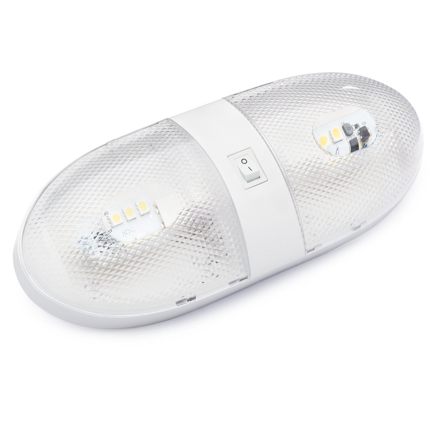 Lumitronics RV 12V Double LED Ceiling Dome Light - On/Off Switch - Removable Lenses
