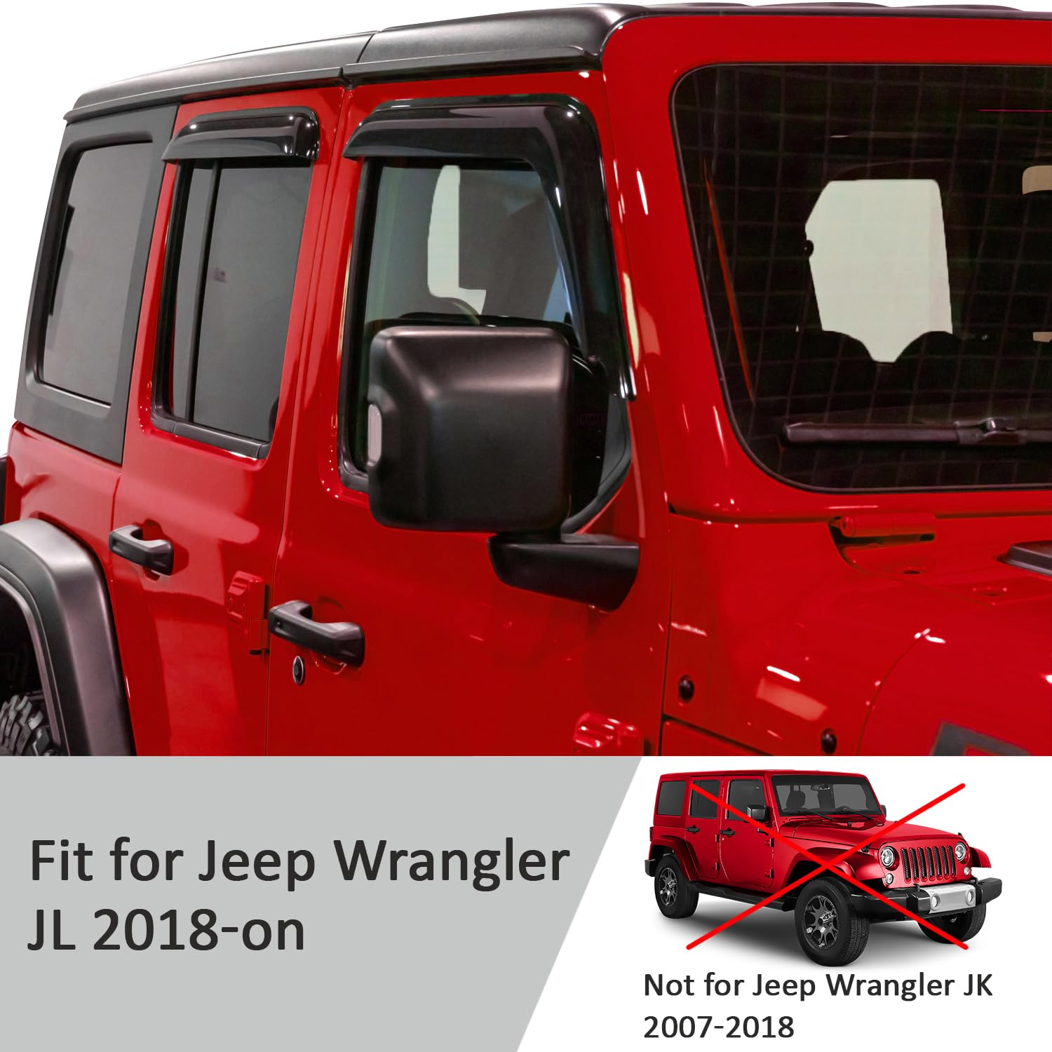 Voron Glass Tape-On Extra Durable Rain Guards For Jeep Wrangler Jl 2018-2025/Jeep Gladiator 2020-2025, Window Deflectors, Vent W