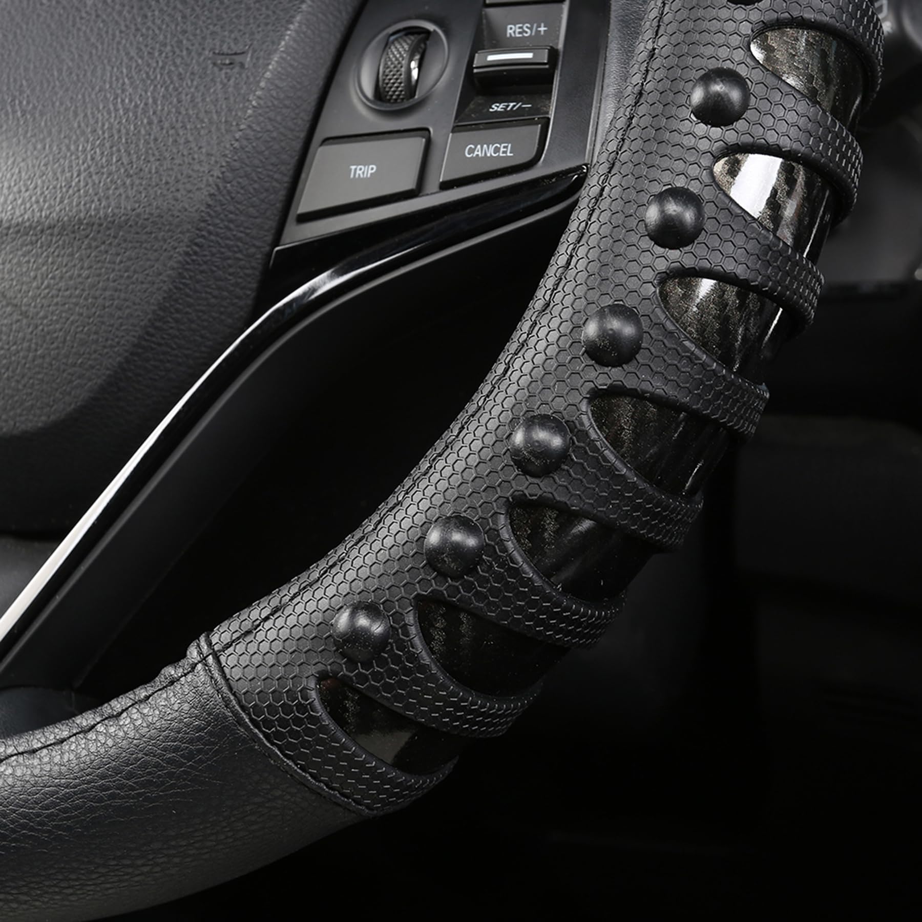 West Llama Microfiber Leather Car Steering Wheel Cover For Men Women,Universal Fit 15.5-16 Inch(Leather Nails-Black-Large Size)