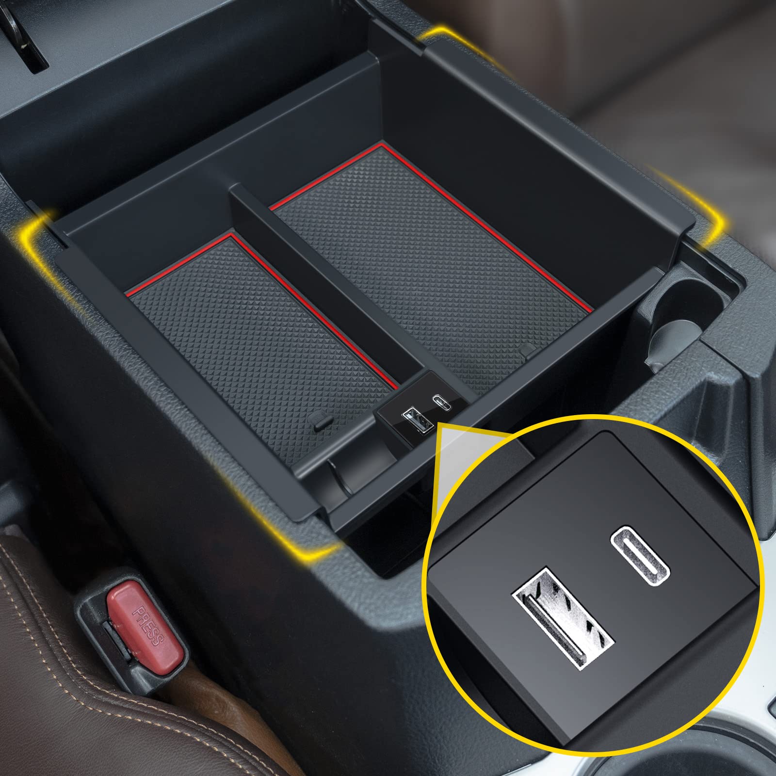 Upgrade For Toyota 4Runner Center Console Organizer Tray 2024 2023,2022-2010(With Usb Port), Insert Storage Armrest Box For 4Runner 2010-2019 2020 2021 2022 2023 2024 5Th Gen 4Runner Car Accessories