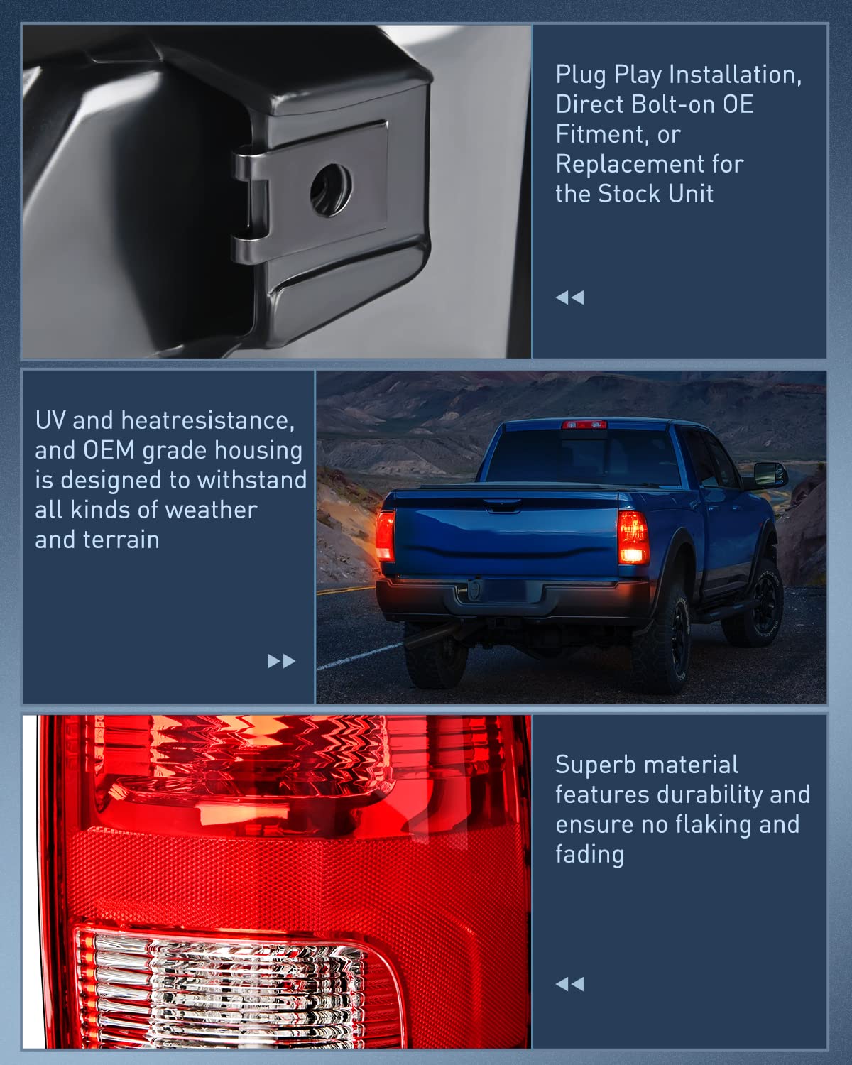Nilight Taillight Assembly for 2009 2010 2011 2012 2013 2014 2015 2016 2017 2018 Dodge Ram 1500 2500 3500 Rear Lamp Replacement