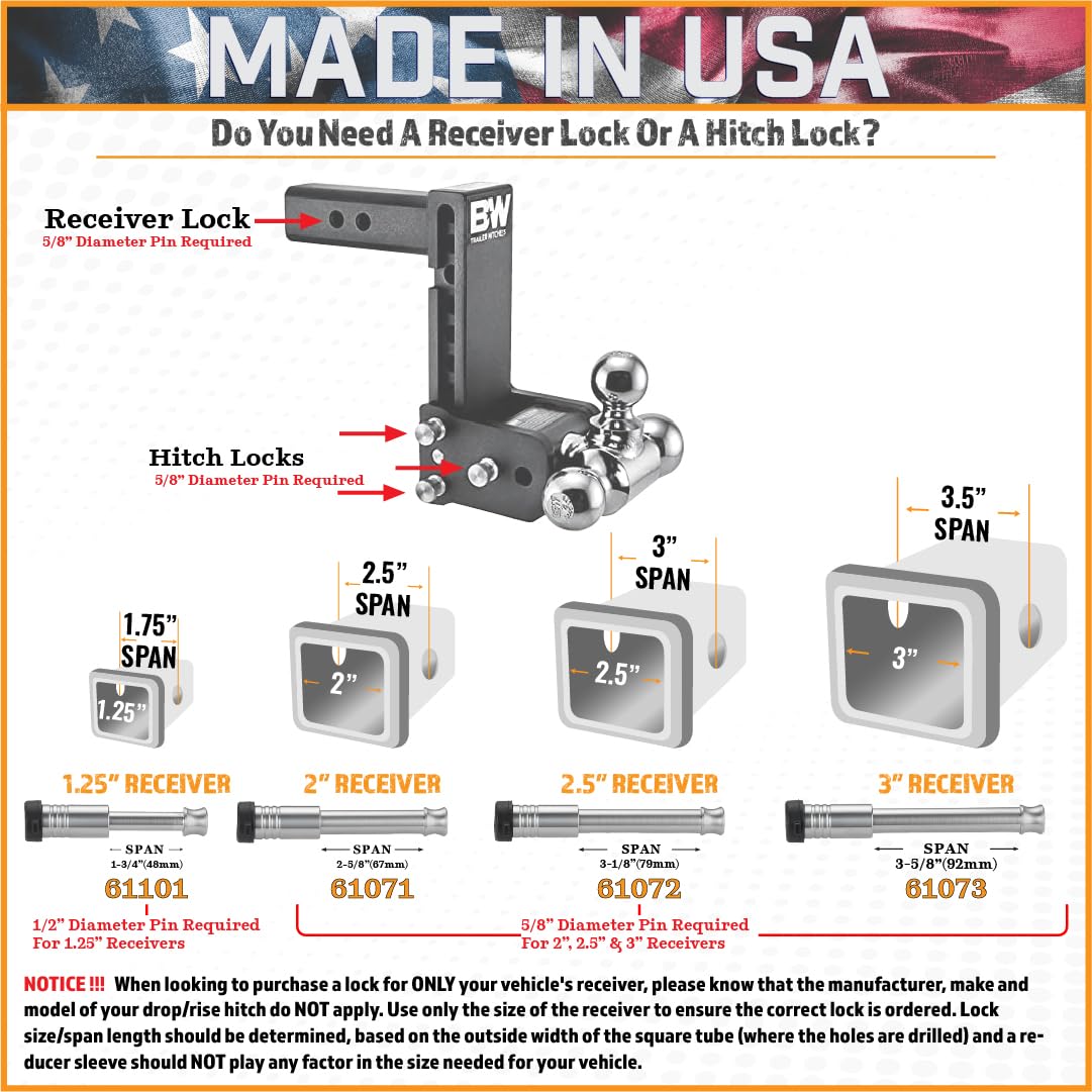 61101 | Single Pack, 1.25'' Receiver Lock, Heavy Duty Hitch Lock Pin, American Made In Usa, Best Truck Accessories - Locking Hit