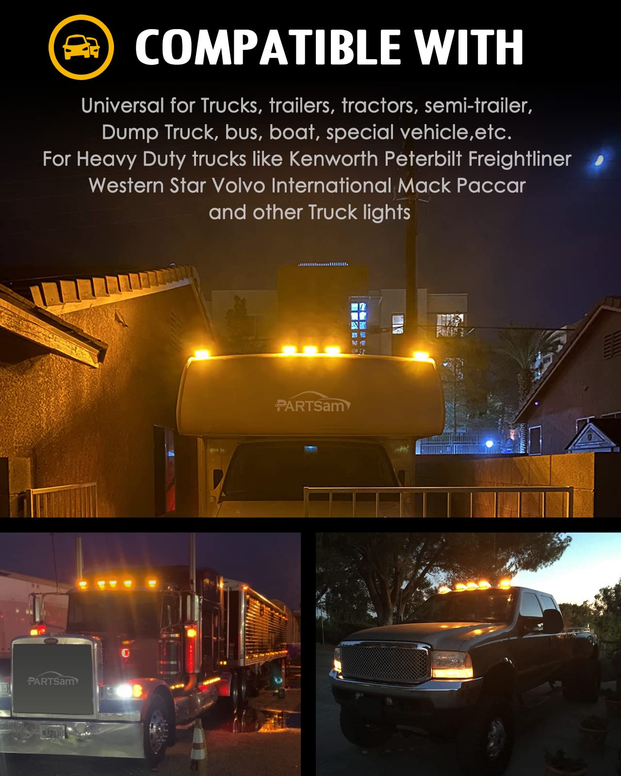 Partsam Amber Cab Marker Light - 31 LED Waterproof Roof Lights for Peterbilt, Kenworth, Freightliner, Mack, Paccar Trucks