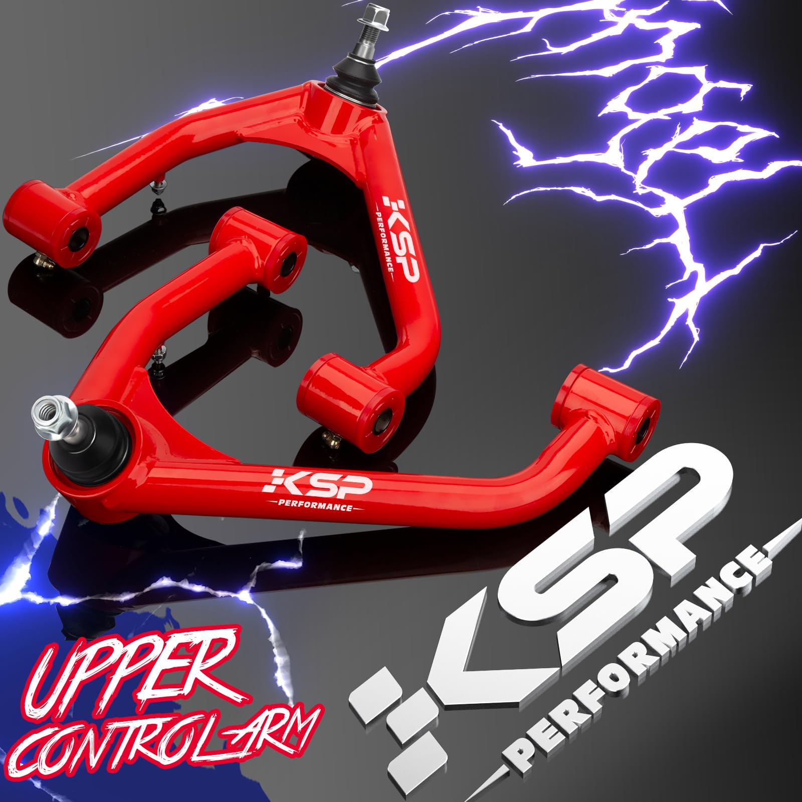 KSP PERFORMANCE Adjustable 2-4" Upper Control Arms, Carbon Steel, Red, Compatible with 2007-2018 Silverado Sierra 1500, 2/4WD