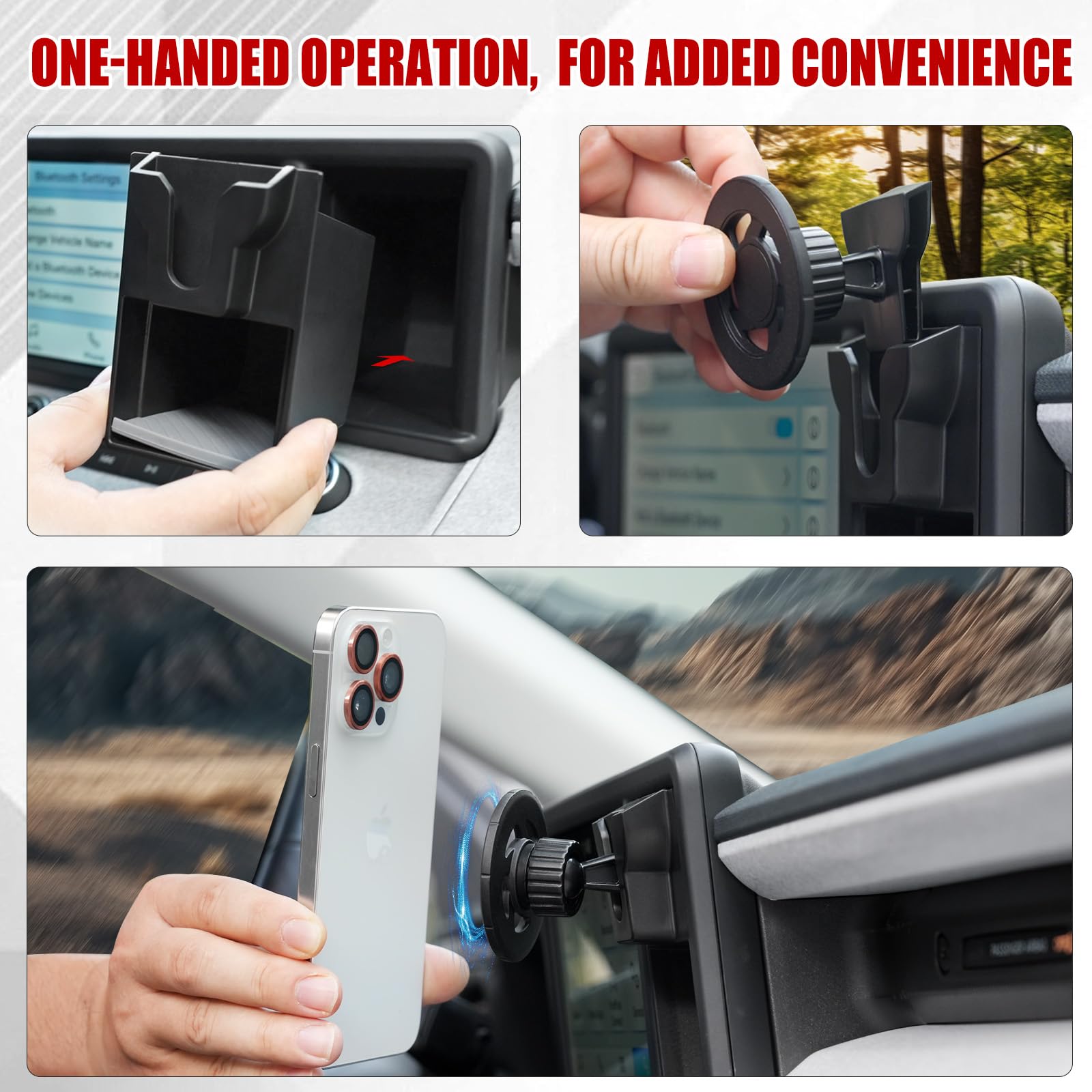 Mabett Magnetic Phone Holder Cubby Insert for Ford Maverick 2022-2024, Dash Mount Storage Box Kit, Black, Model NF24080902