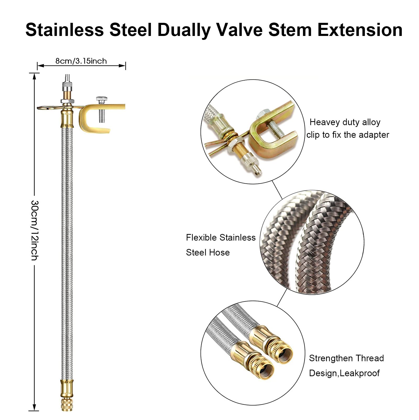 Accretion 4 Pieces Valve Stem Extension Stainless Steel Tire Extender Braided Valve Stem Extender 6 Pieces 45 90 135 Degree Brass Valve Stem Extender Tire For Most Cars Truck (12 Inch)