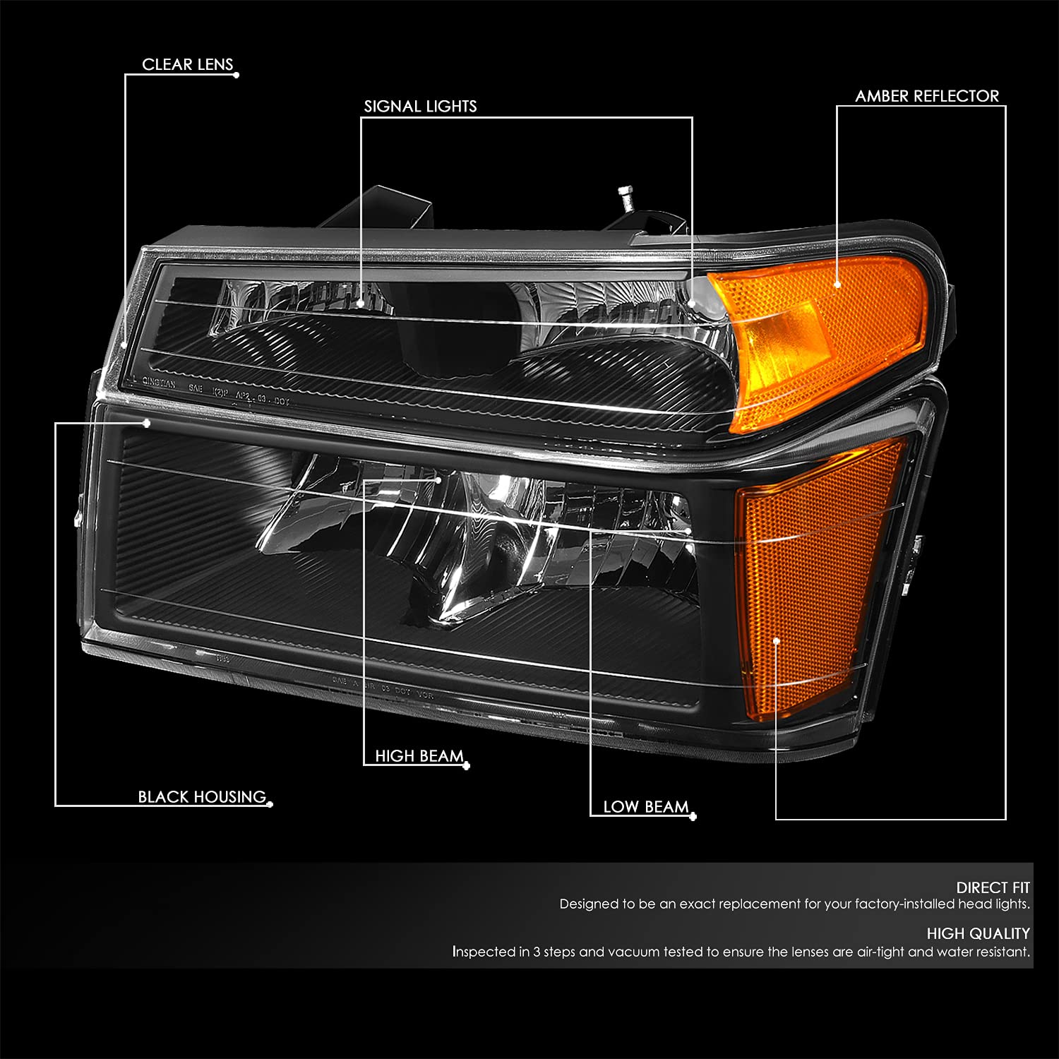 Dna Motoring Hl-Oh-Ccol044P-Bk-Am Black Housing Amber Reflector Headlights Compatible With 04-12 Colorado Canyon