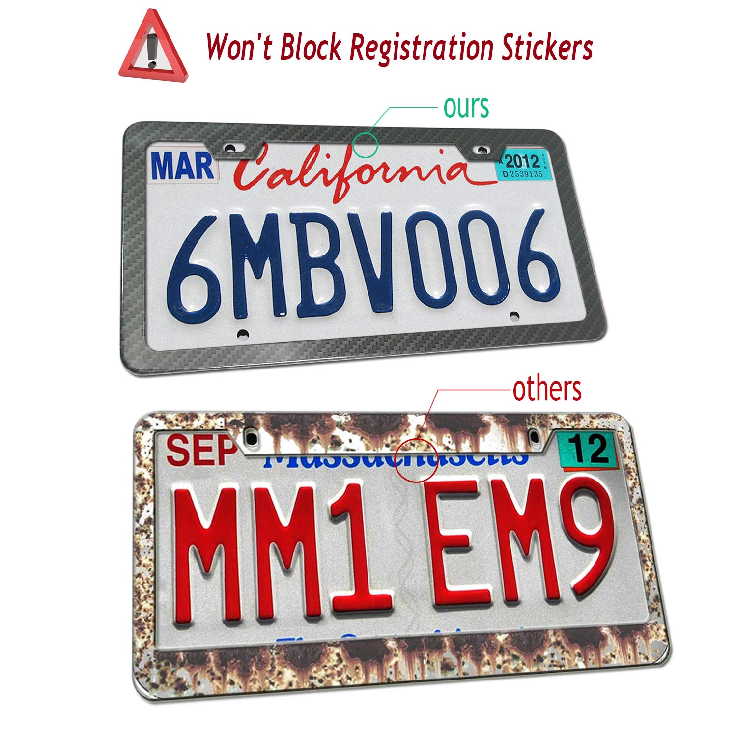 Aootf License Plate Frames Anti Theft- Tamper Proof Carbon Fiber Patterns Car Tag Holder, Heavy Duty Black Aluminum Bracket, Mou