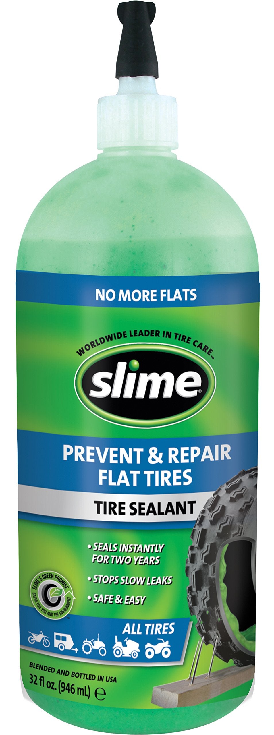 Slime 10009 Flat Tire Puncture Repair Sealant, Prevent and Repair, All Off-Highway Tubeless Tires, Non-Toxic, eco-Friendly, 32 o