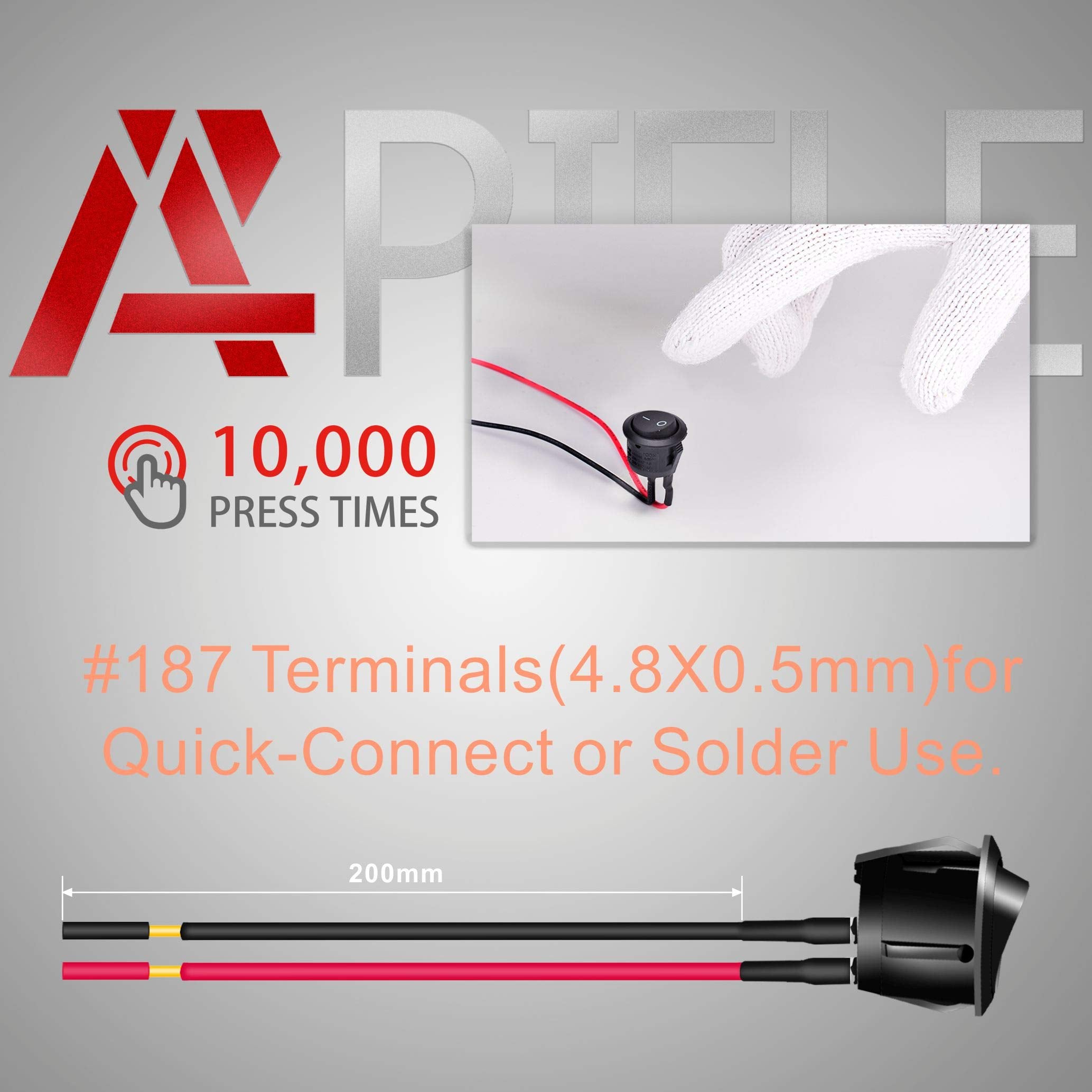APIELE KCD1 Mini Round Rocker Switch 5Pcs SPST 2Pin Snap-in Design Black for Car Boat AC 6A/250V 10A/125V